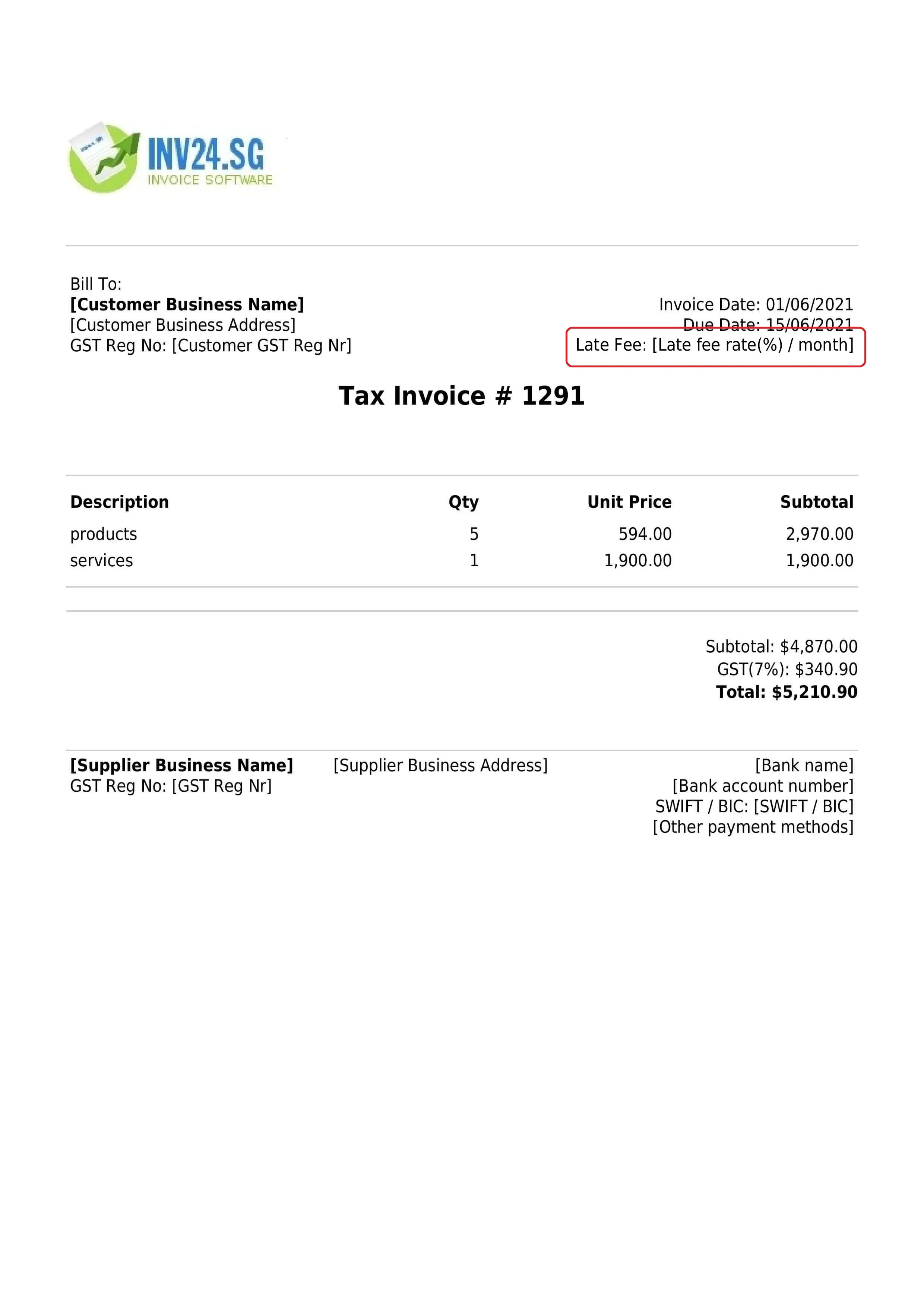 Late fee on the invoice