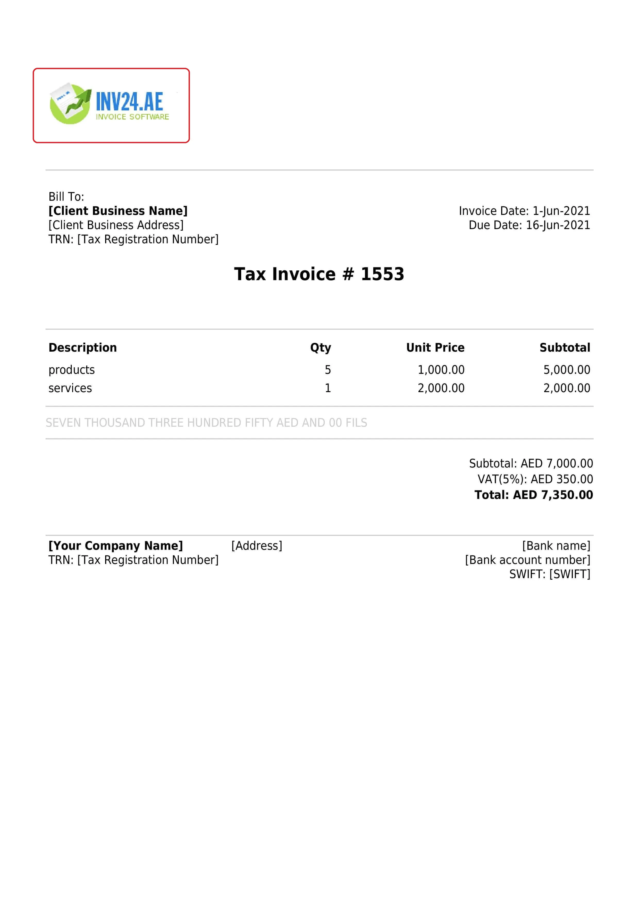 branded invoice with logo