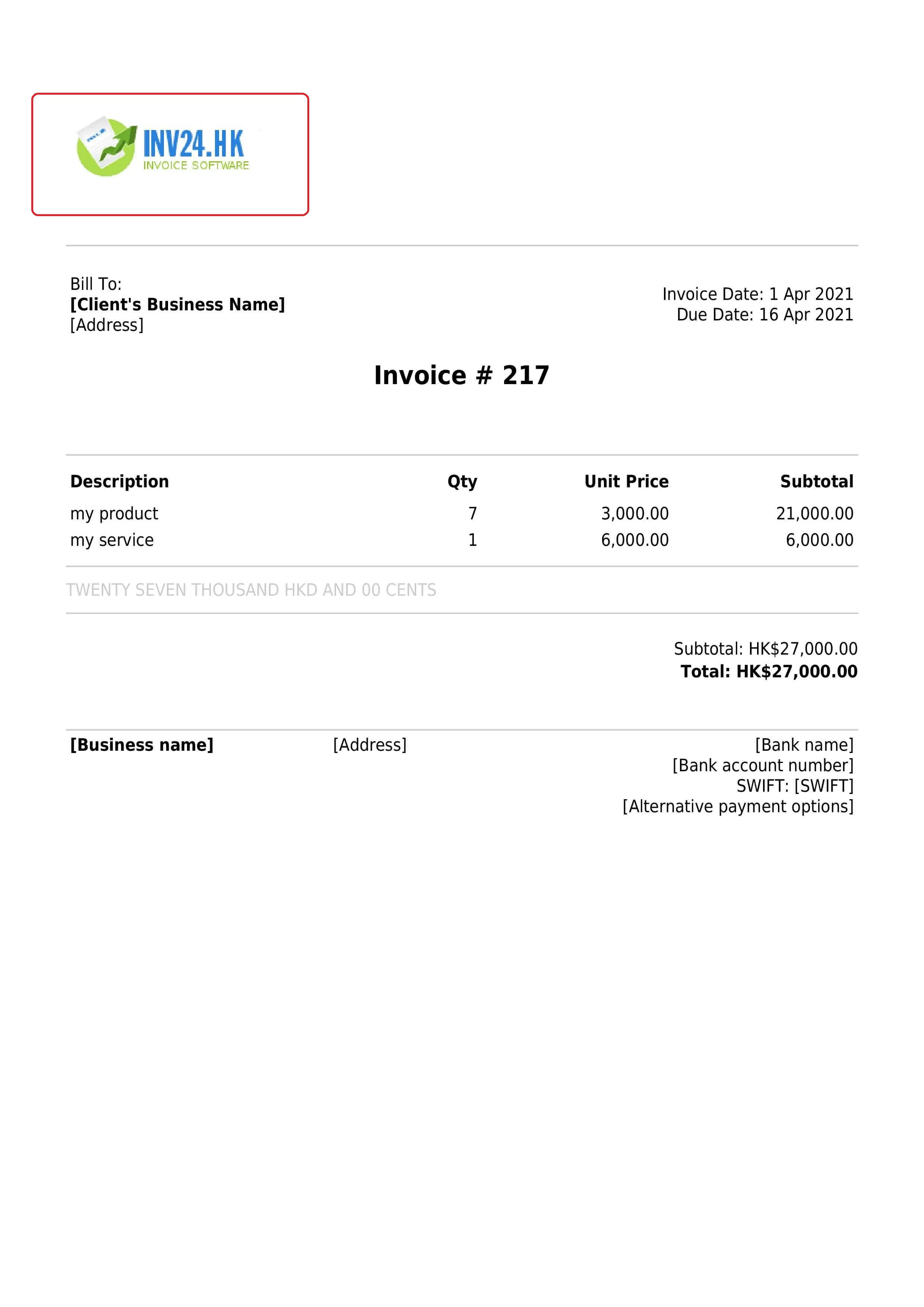 branded invoice with logo