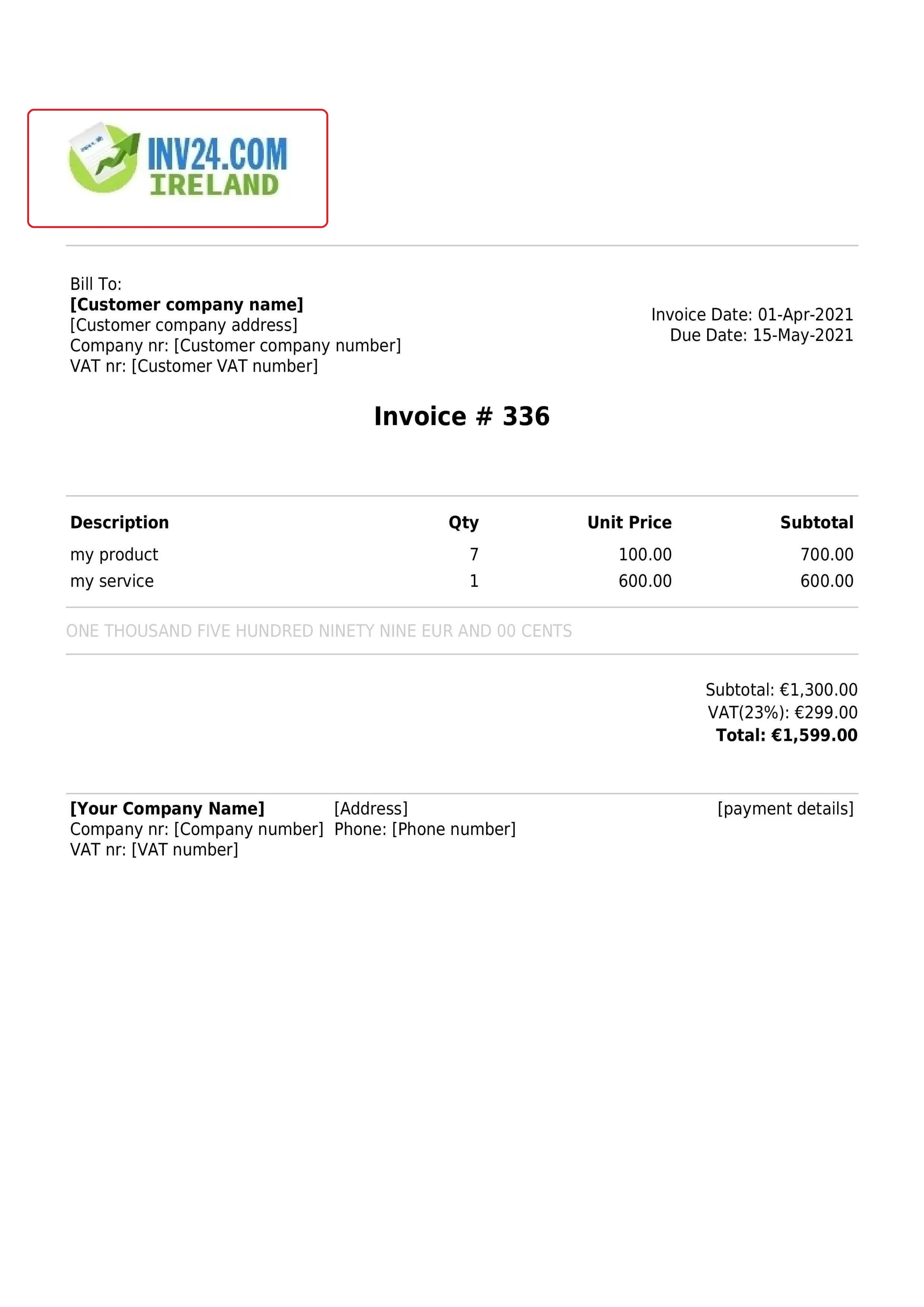 branded invoice with logo