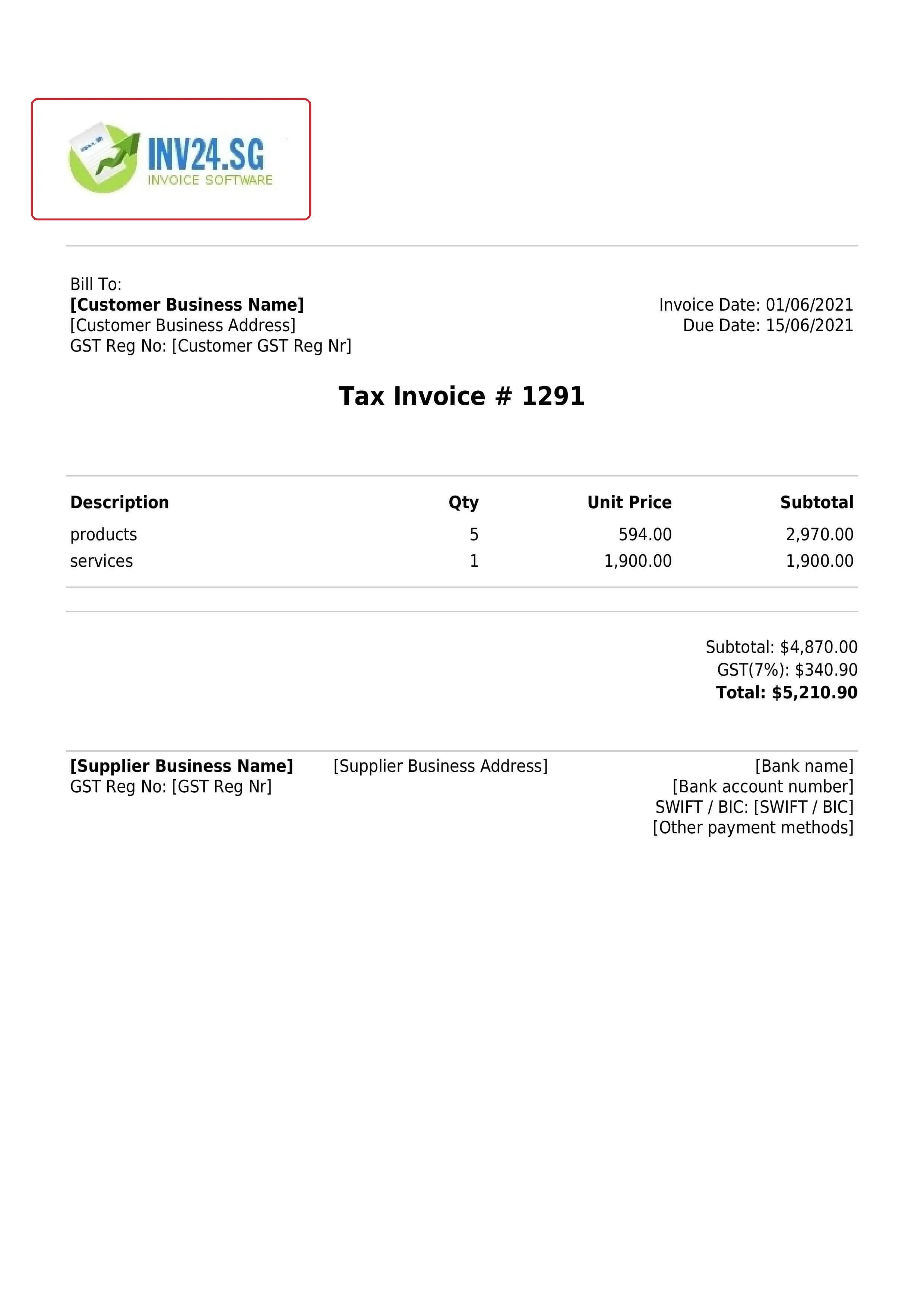 branded invoice with logo