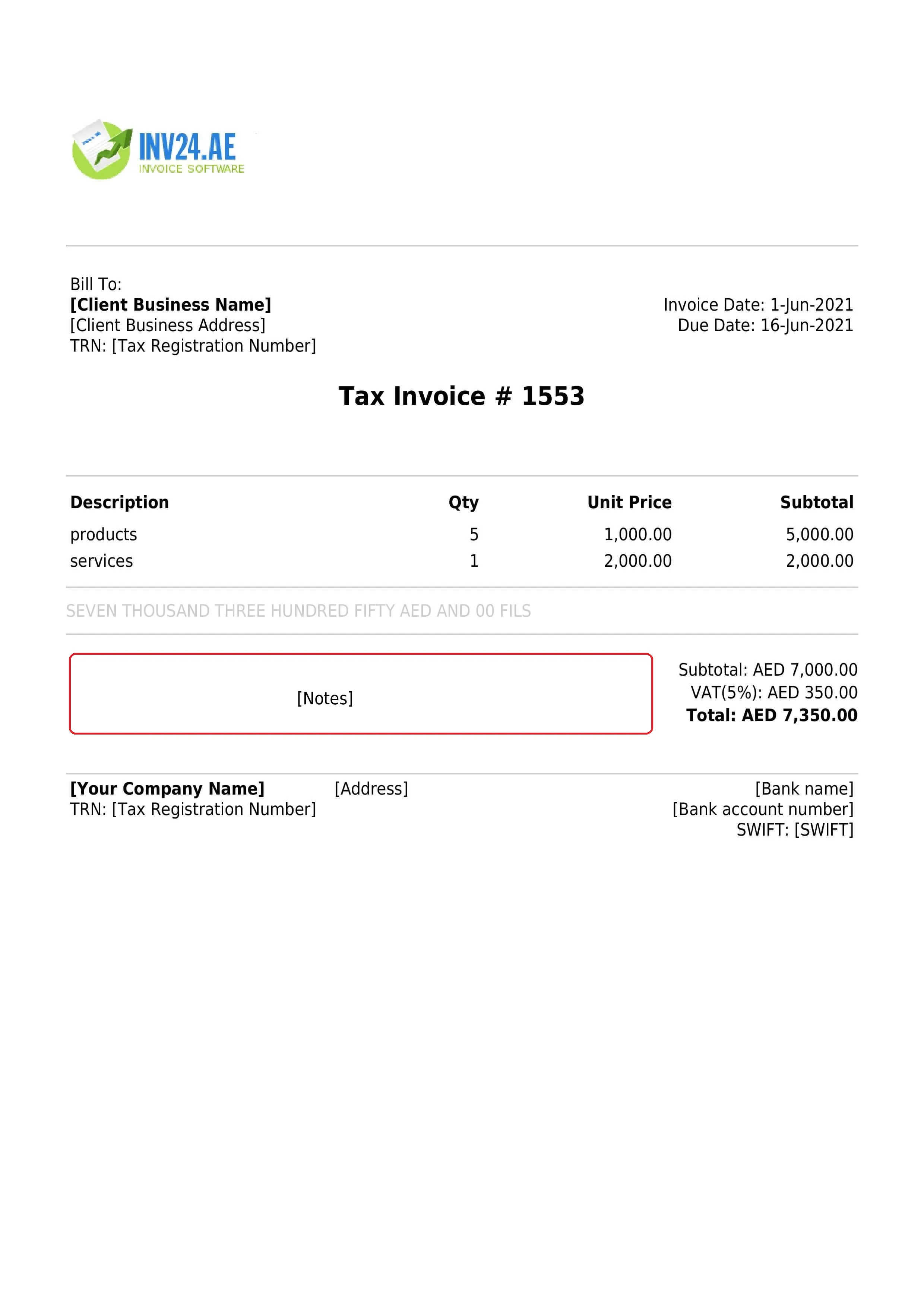 Invoice notes