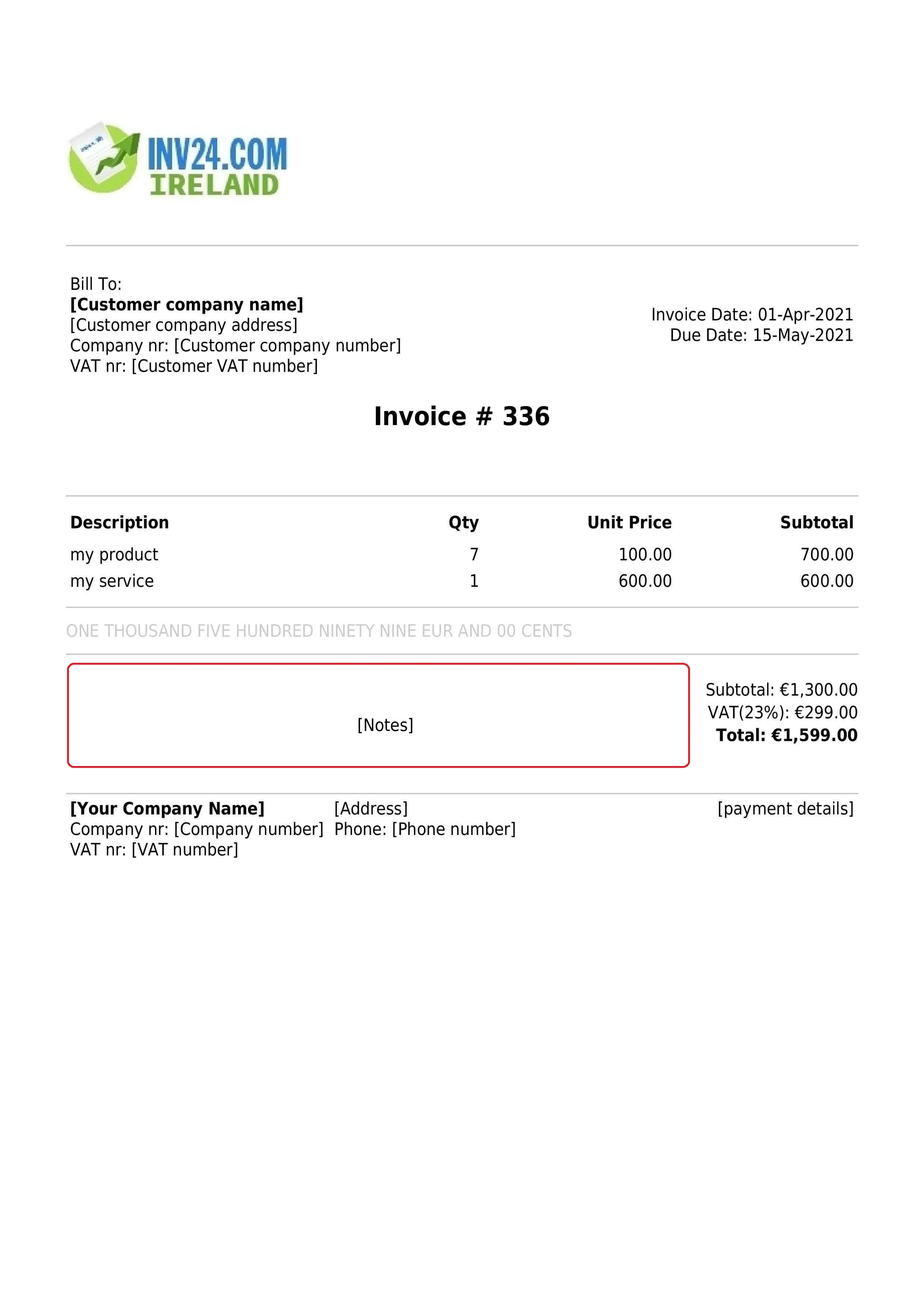 Invoice notes Invoice notes