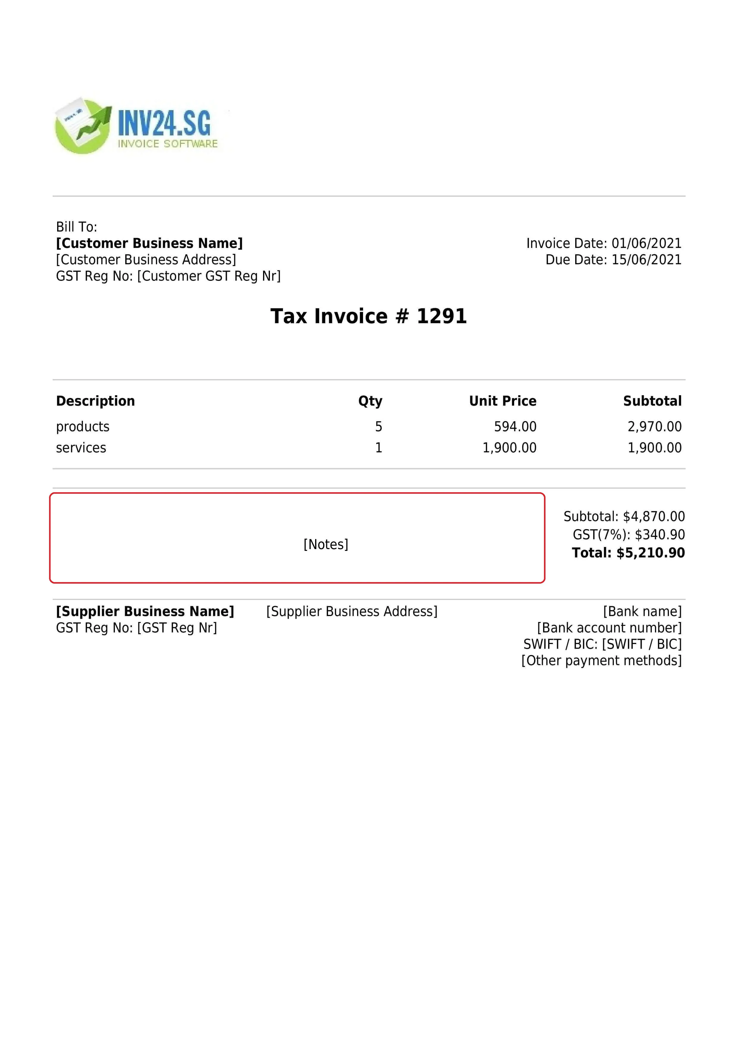 Invoice notes