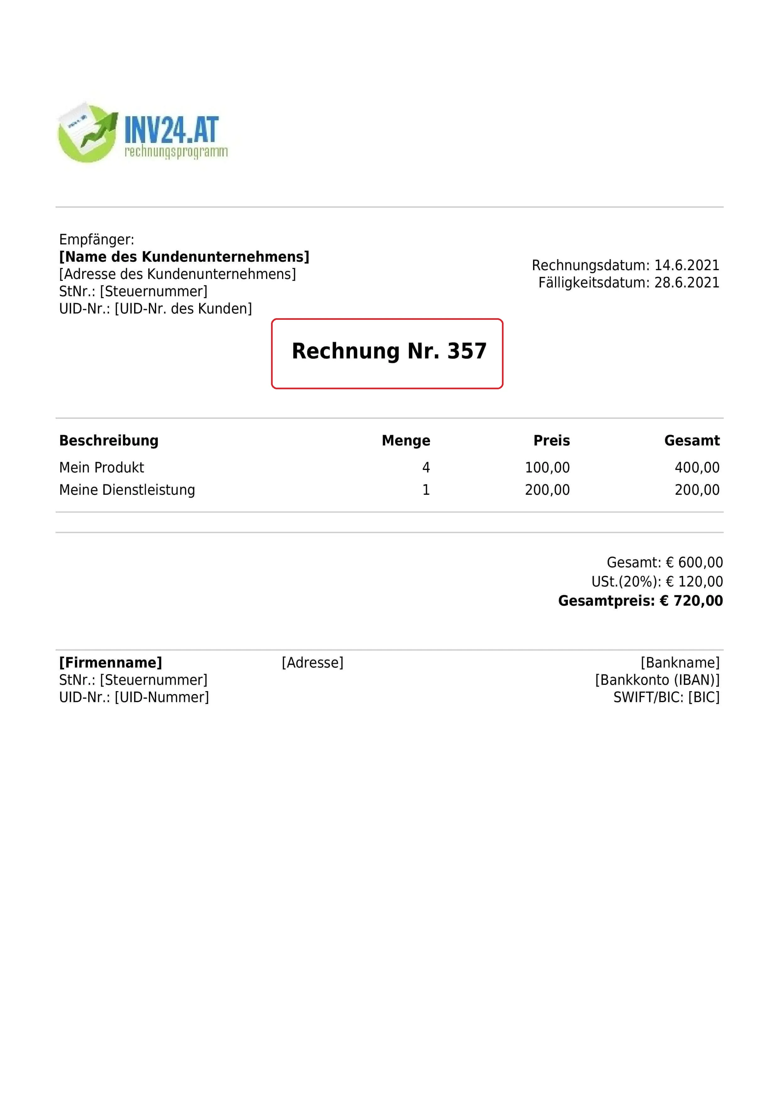 Rechnungsnummer in Österreich