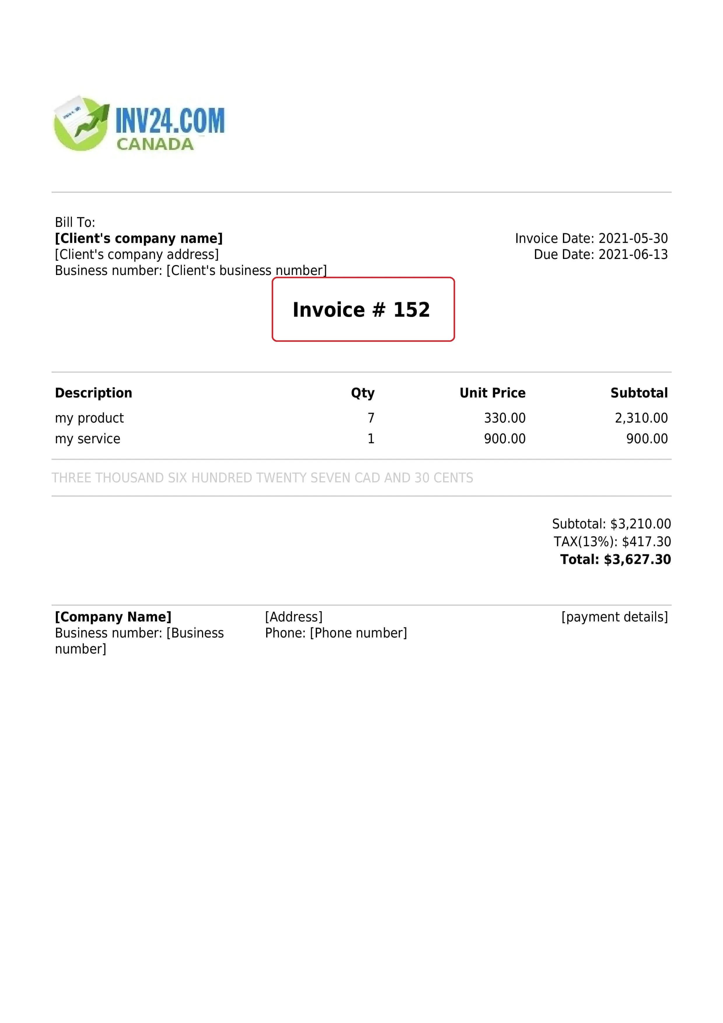 invoice number in Canada