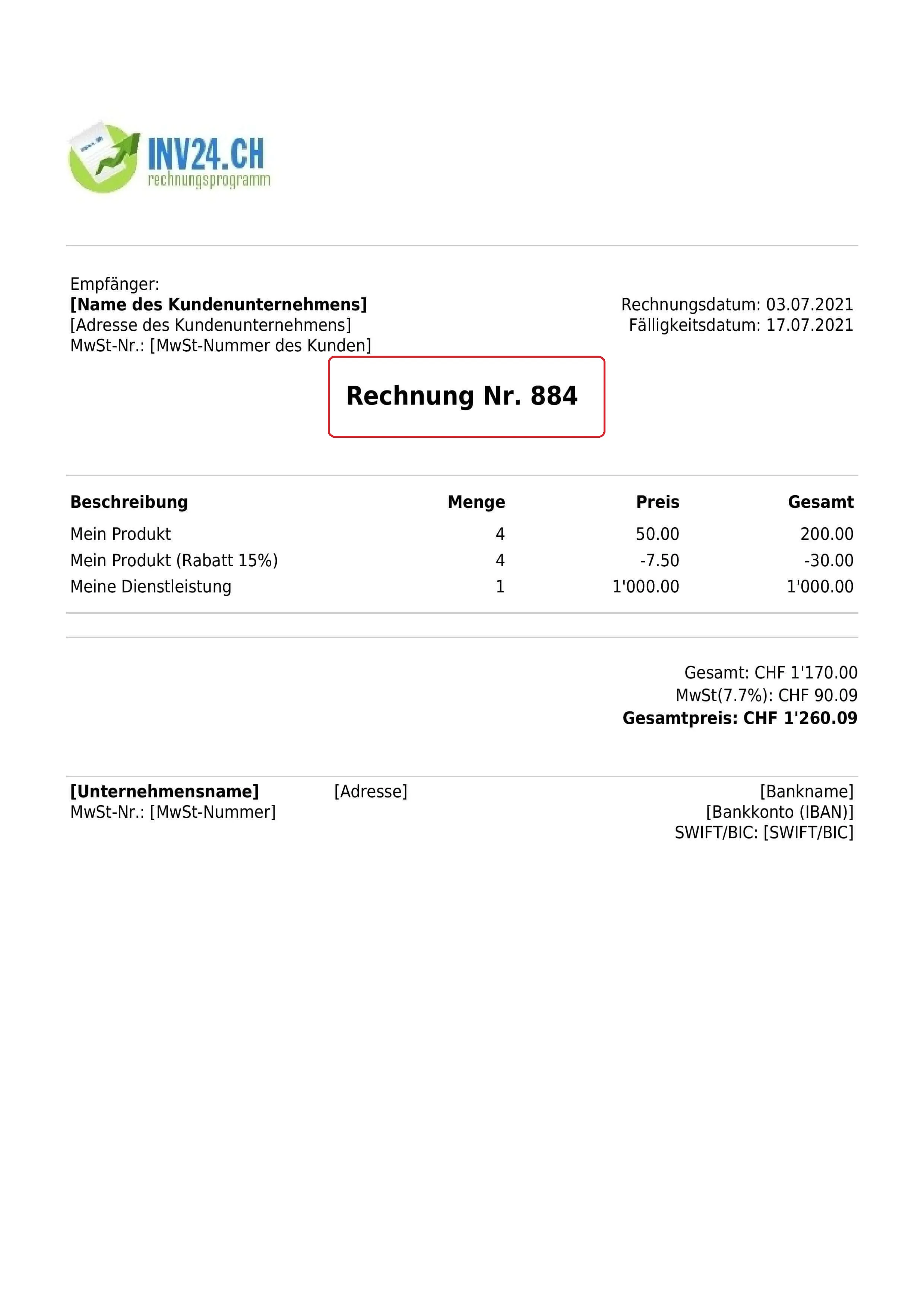 Rechnungsnummer in Schweiz Rechnungsnummer in Schweiz