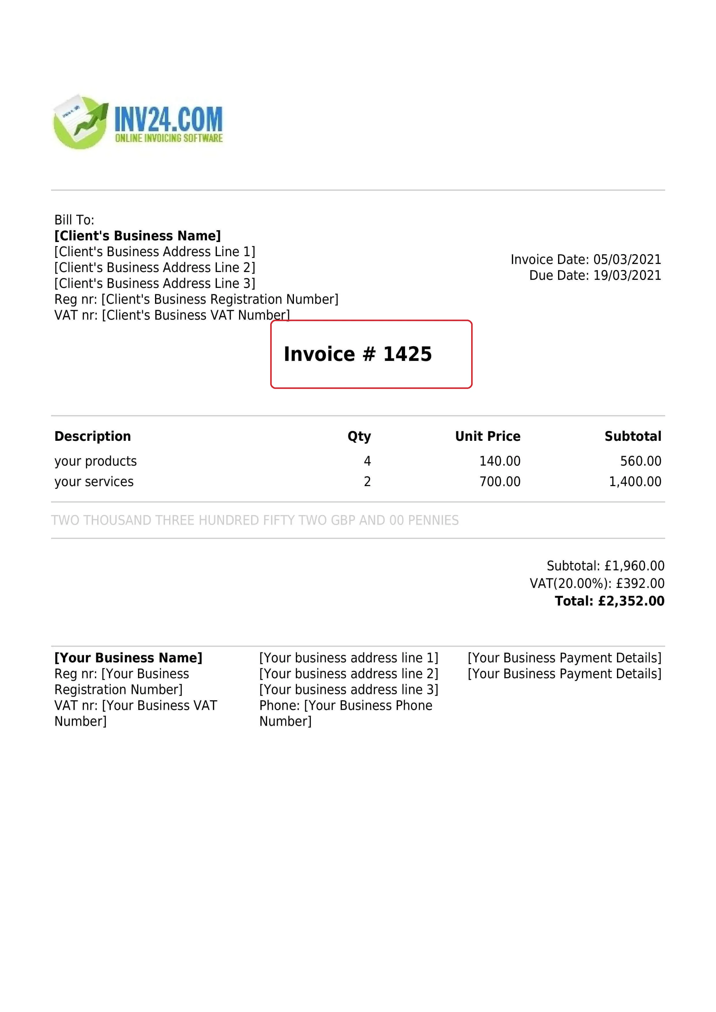 invoice number in UK