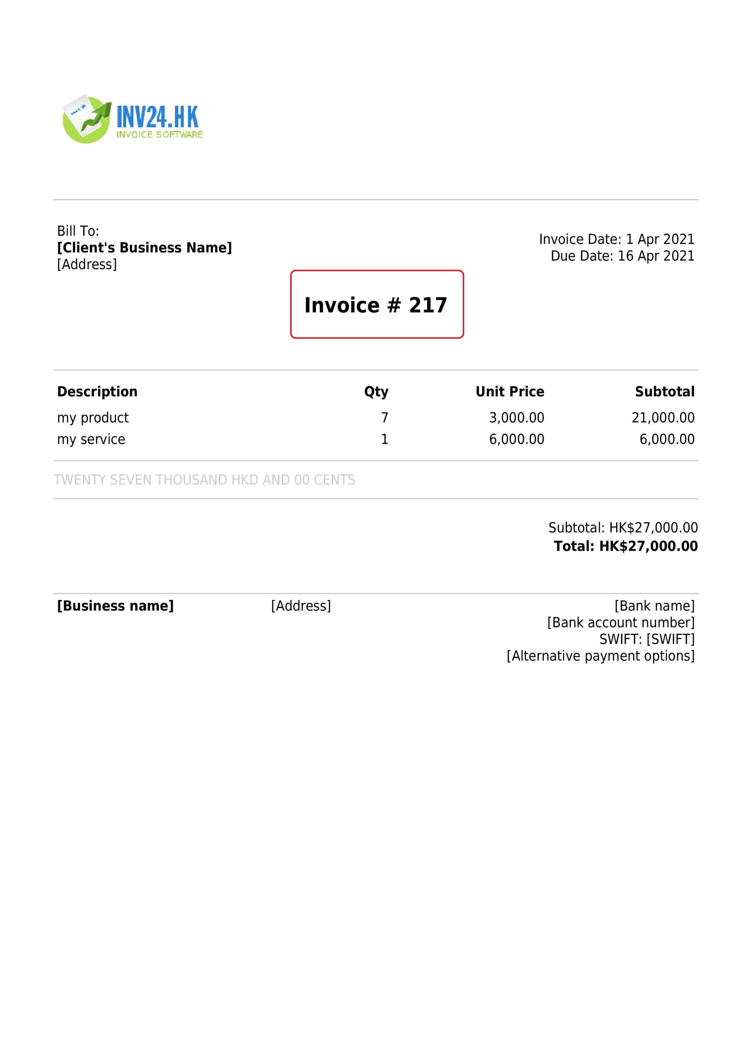 invoice number in Hong Kong