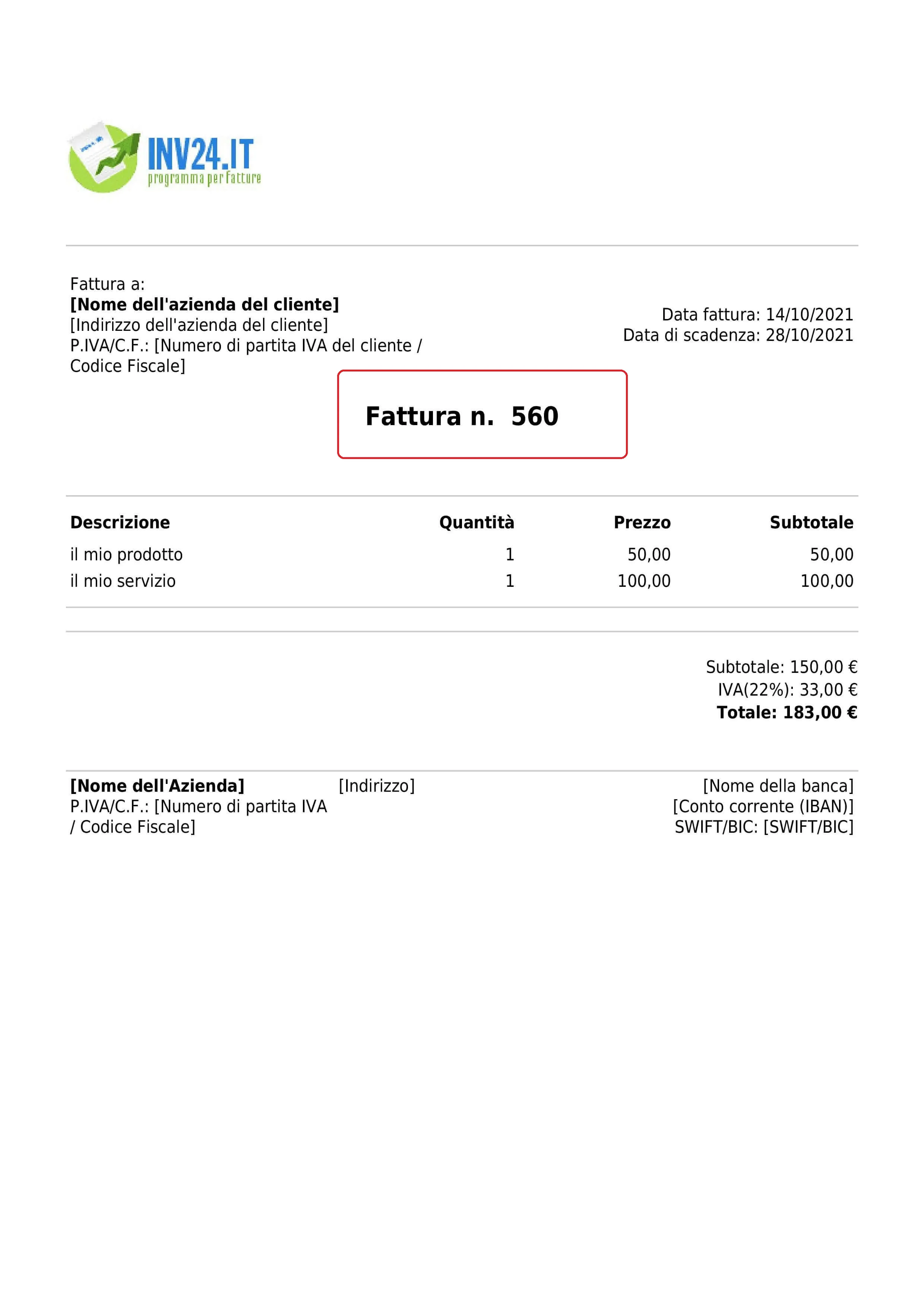 Numero di fattura Numero di fattura