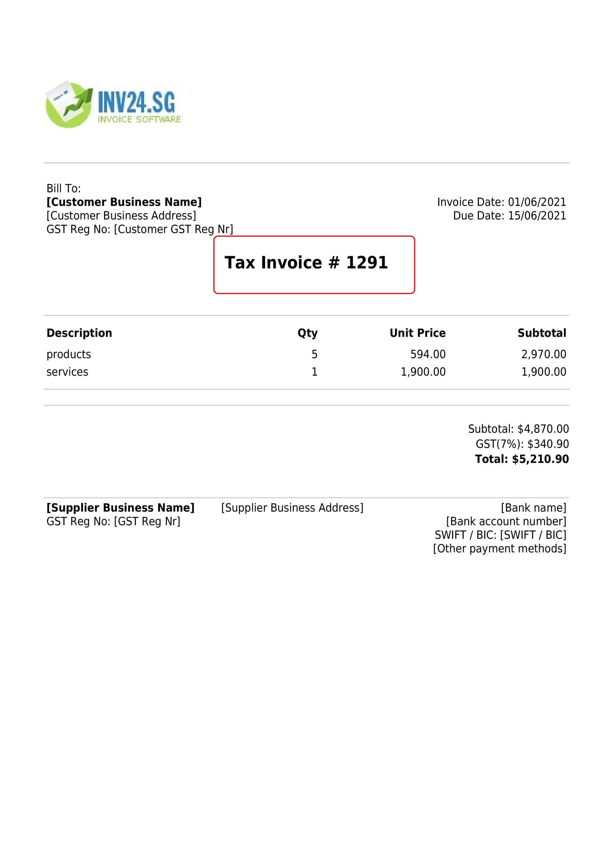 invoice number in Singapore