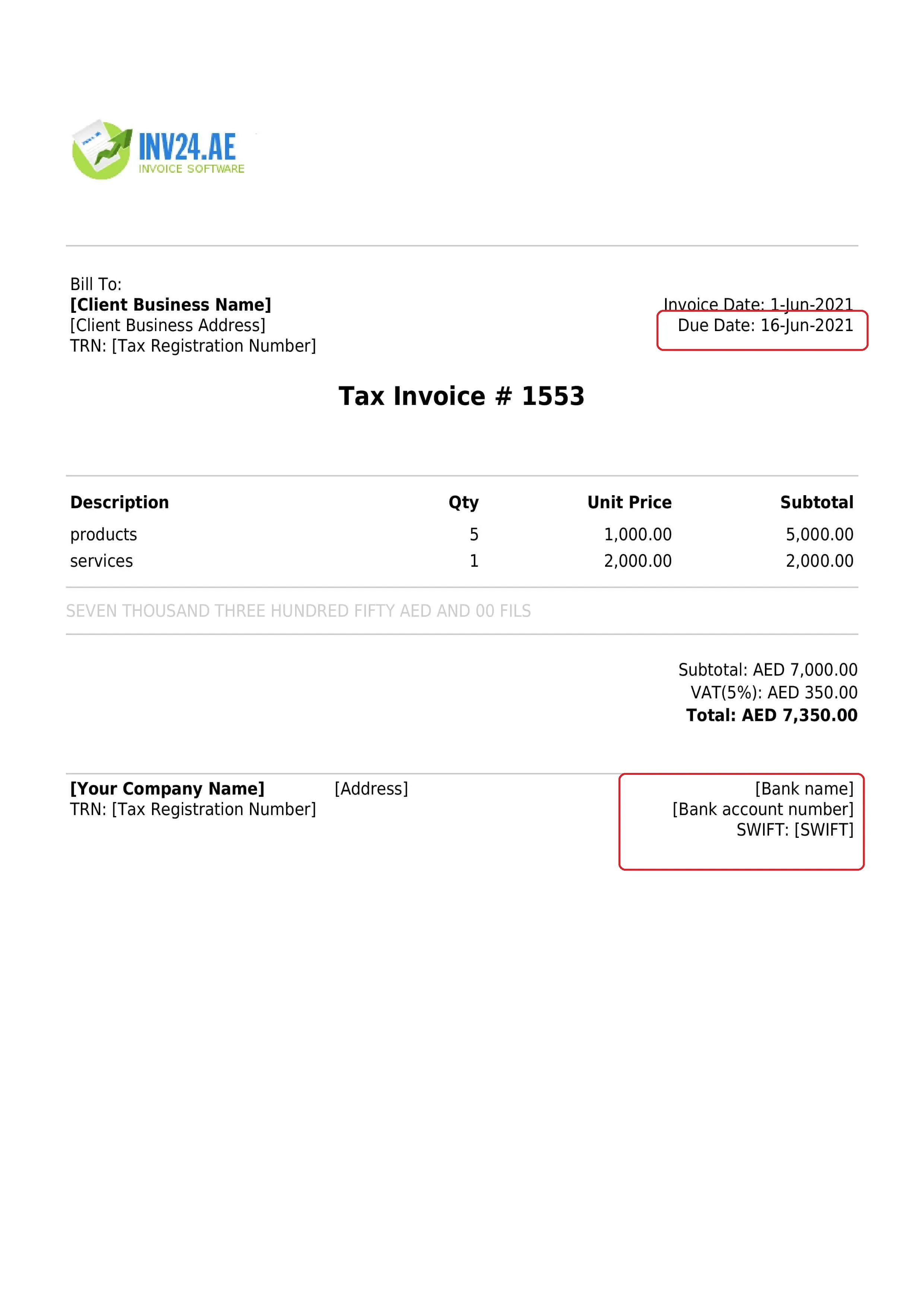 invoice payment terms / payment details