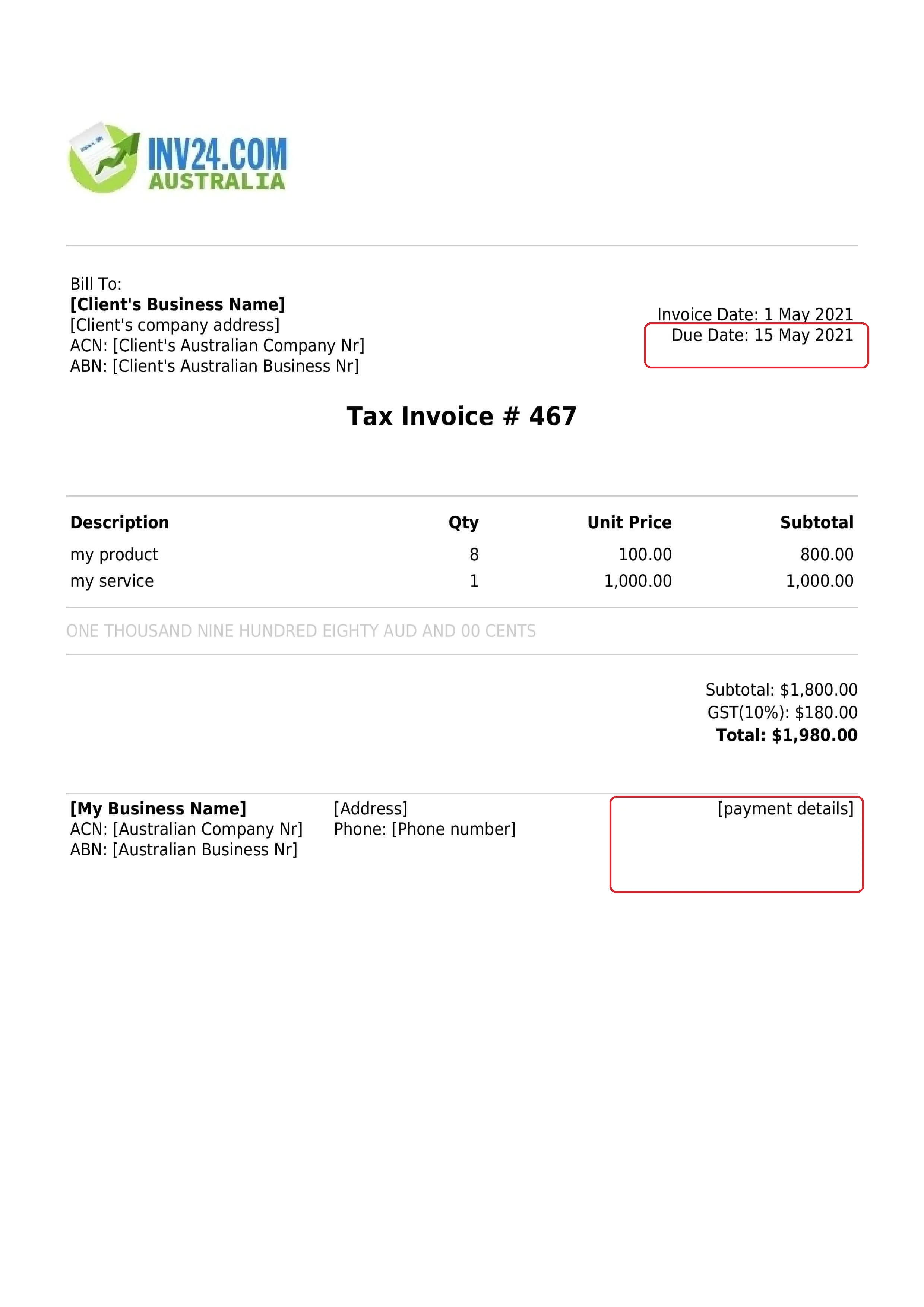 invoice payment terms / payment details