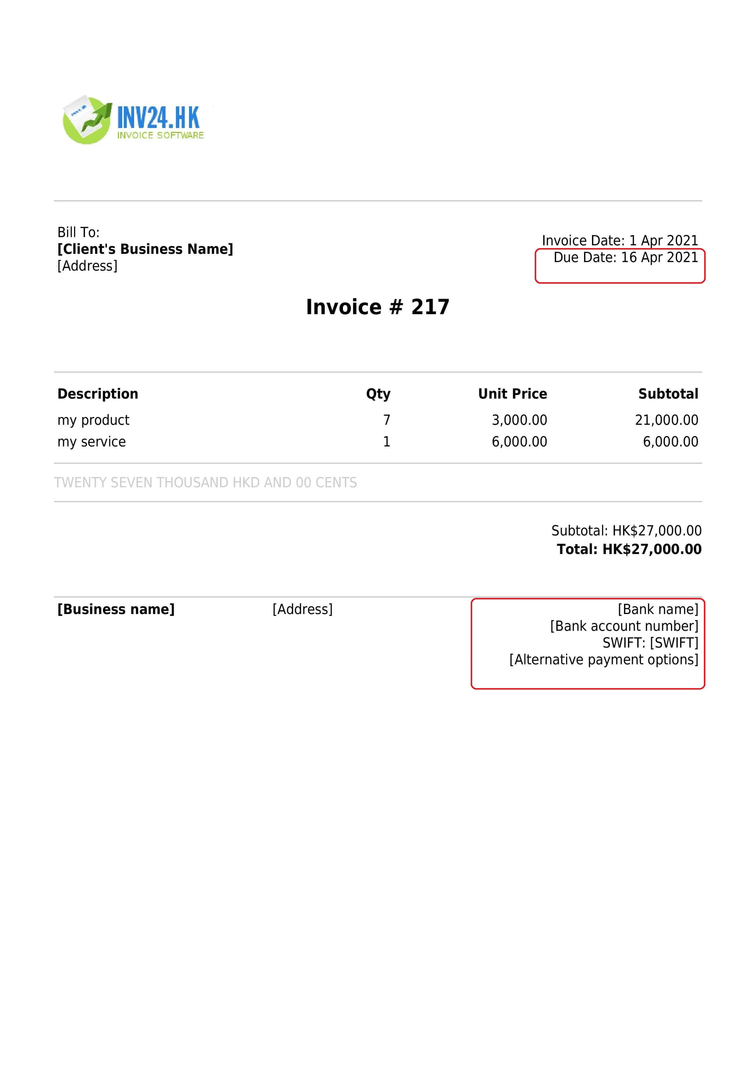 invoice payment terms / payment details