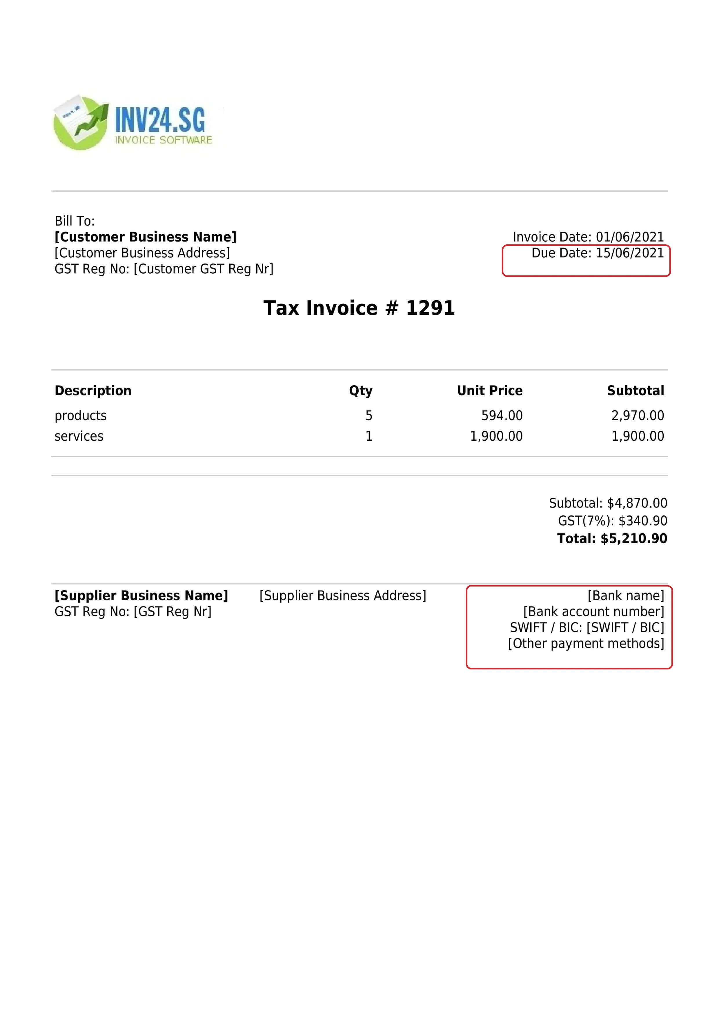 invoice payment terms / payment details