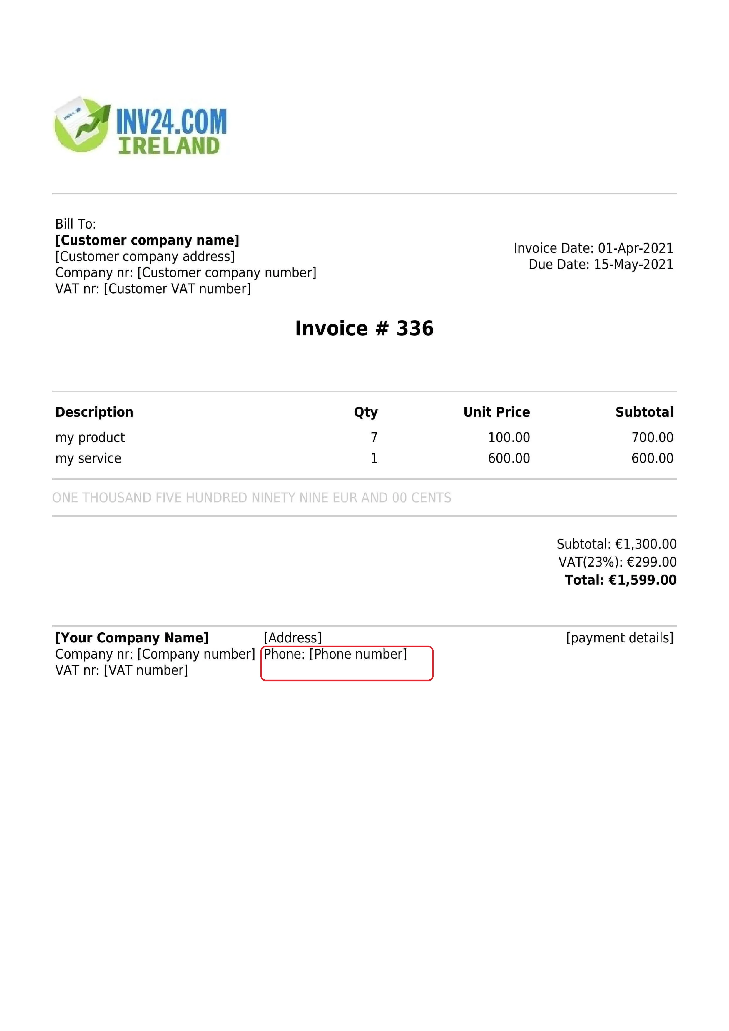 invoice seller's business phone number invoice seller's business phone number