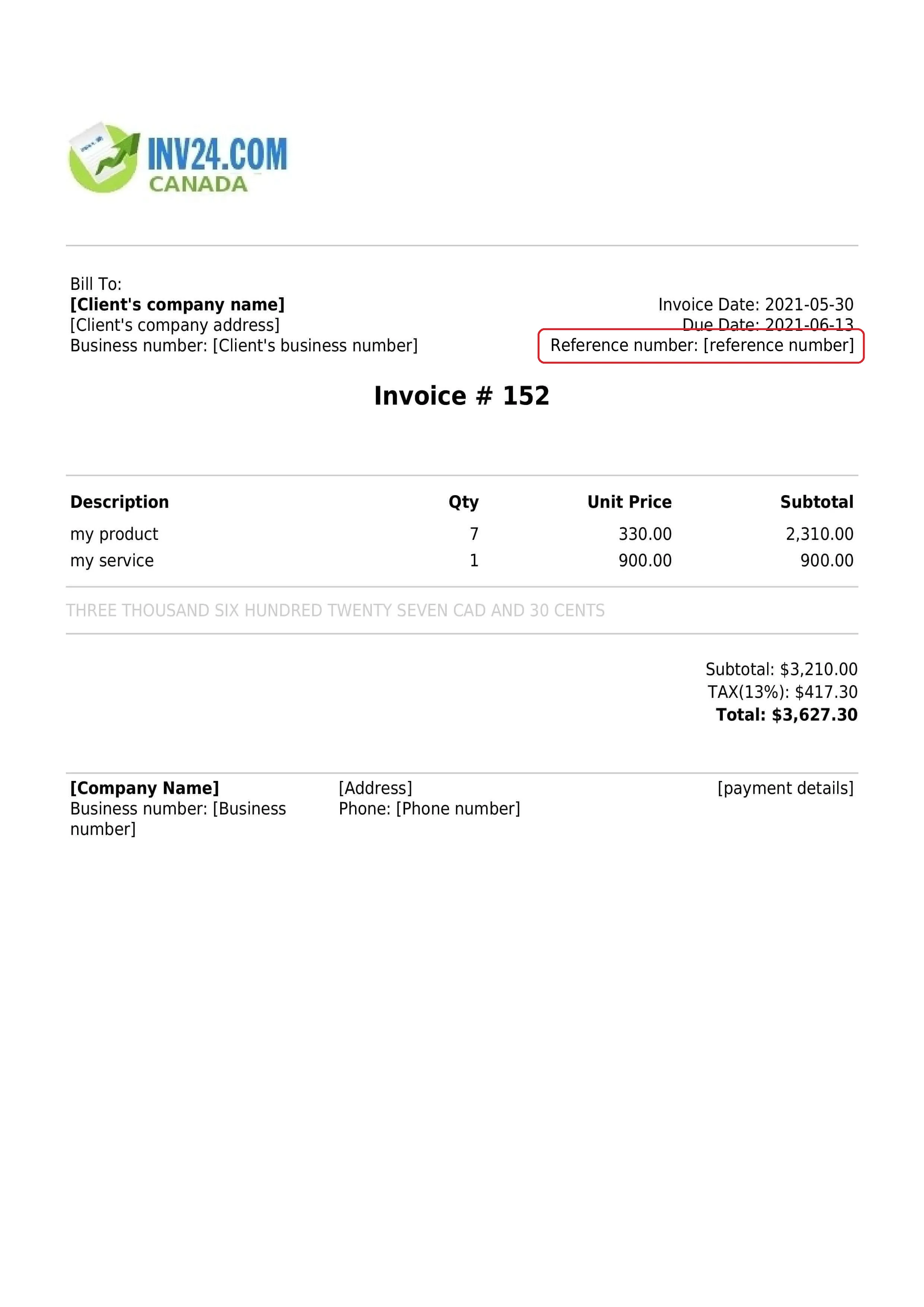 payment reference number on the invoice