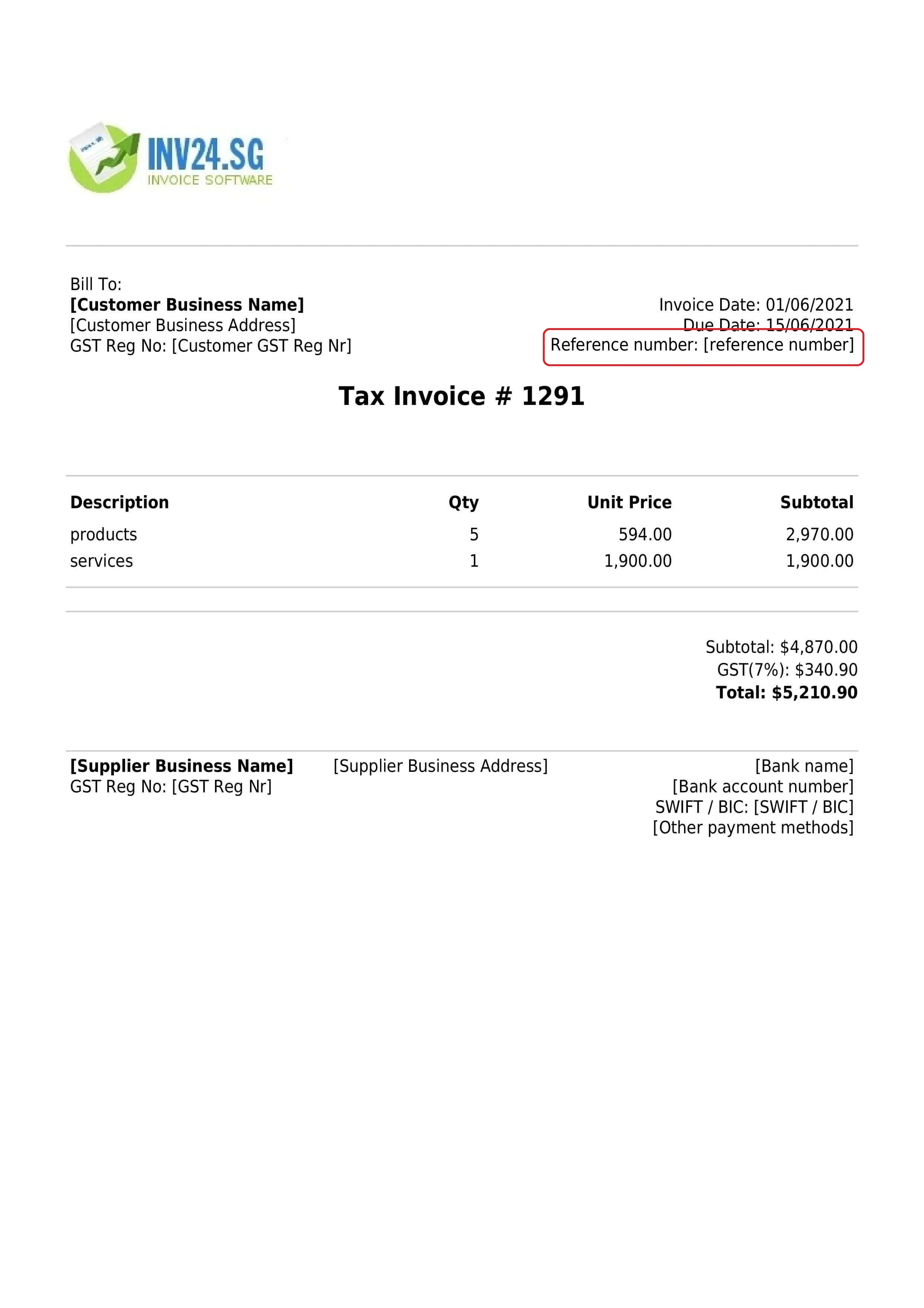 payment reference number on the invoice