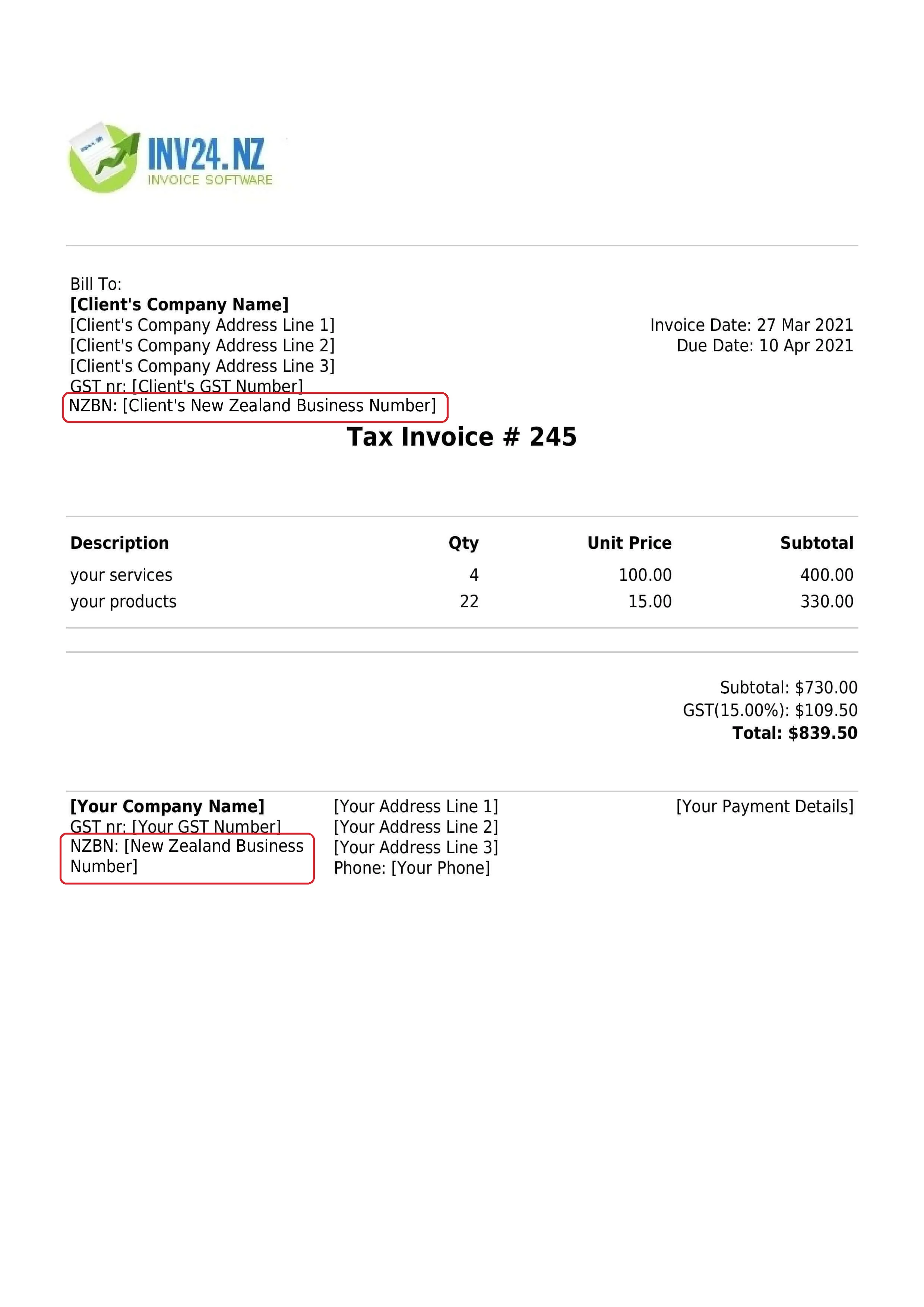 New Zealand Business Number (NZBN) on the Invoice