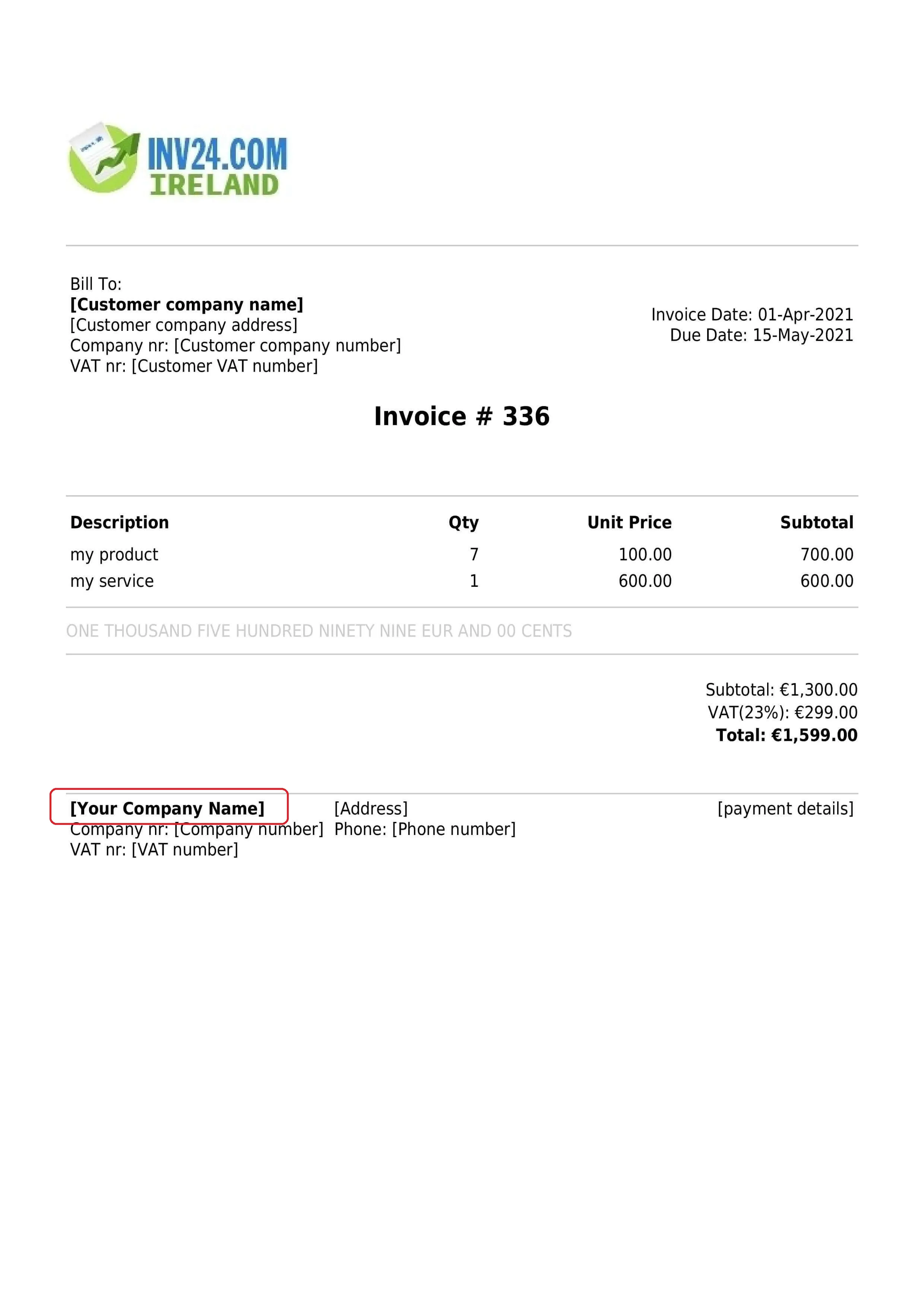 seller business name on the invoice