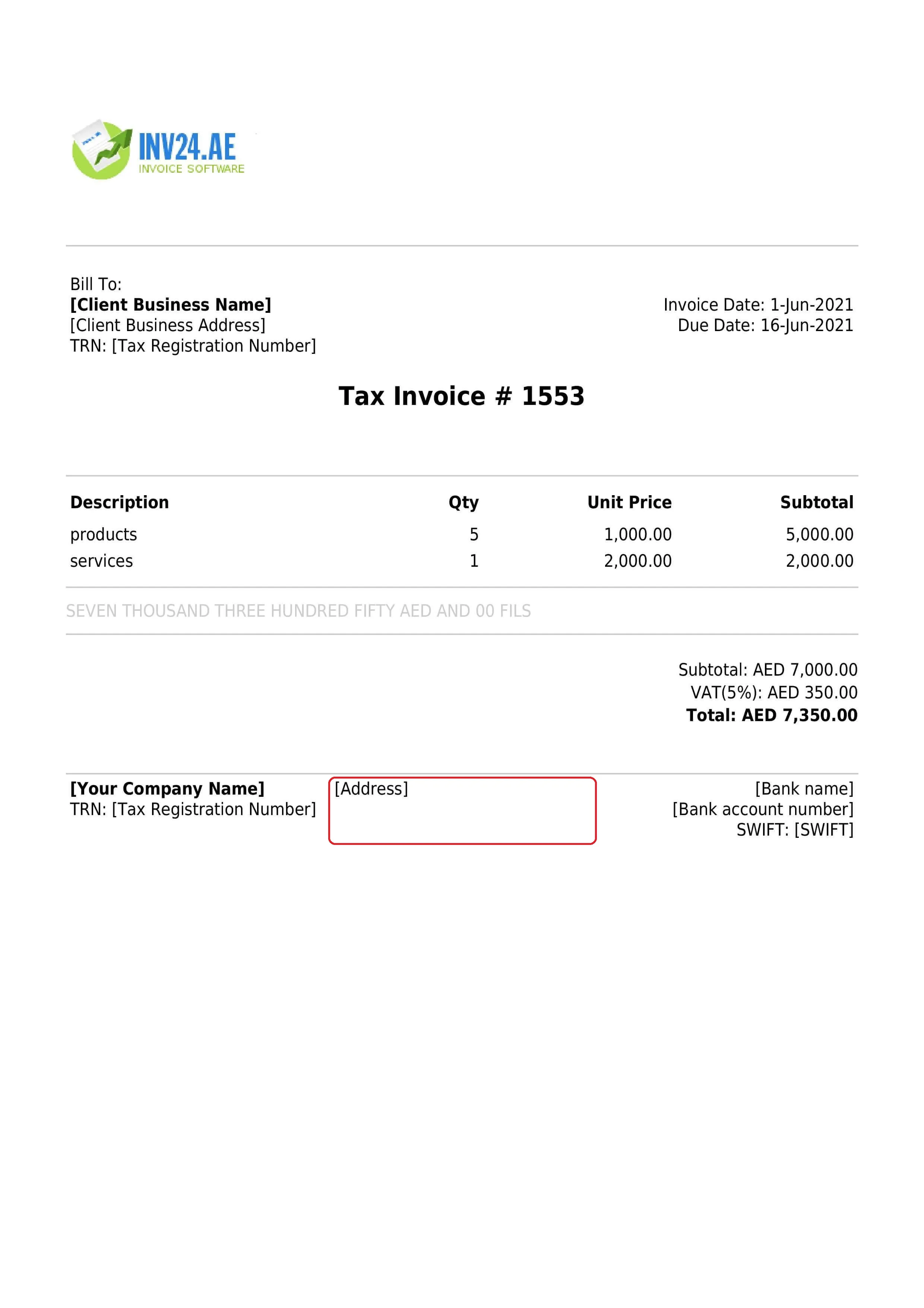 invoice seller's business address