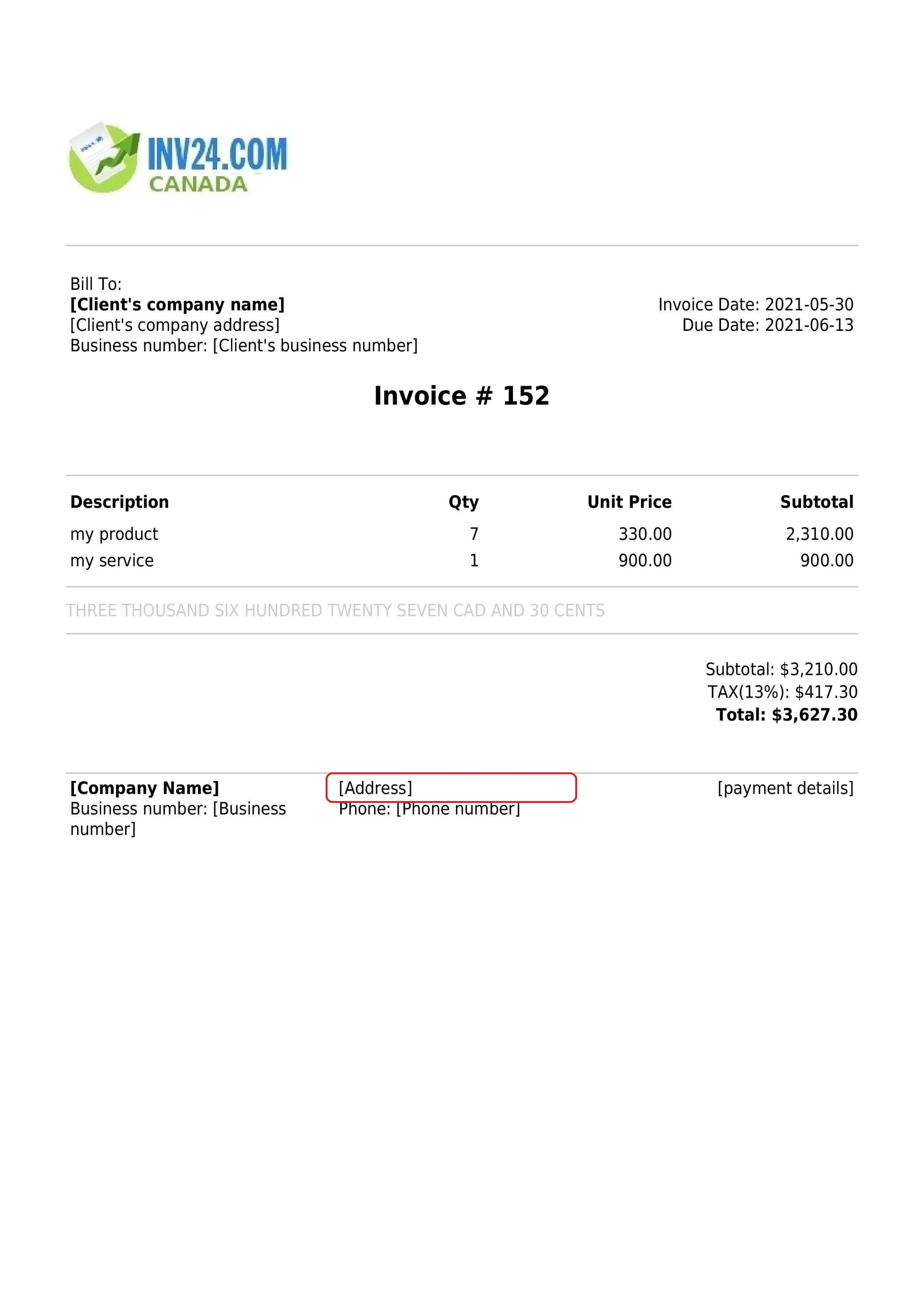 invoice seller's business address