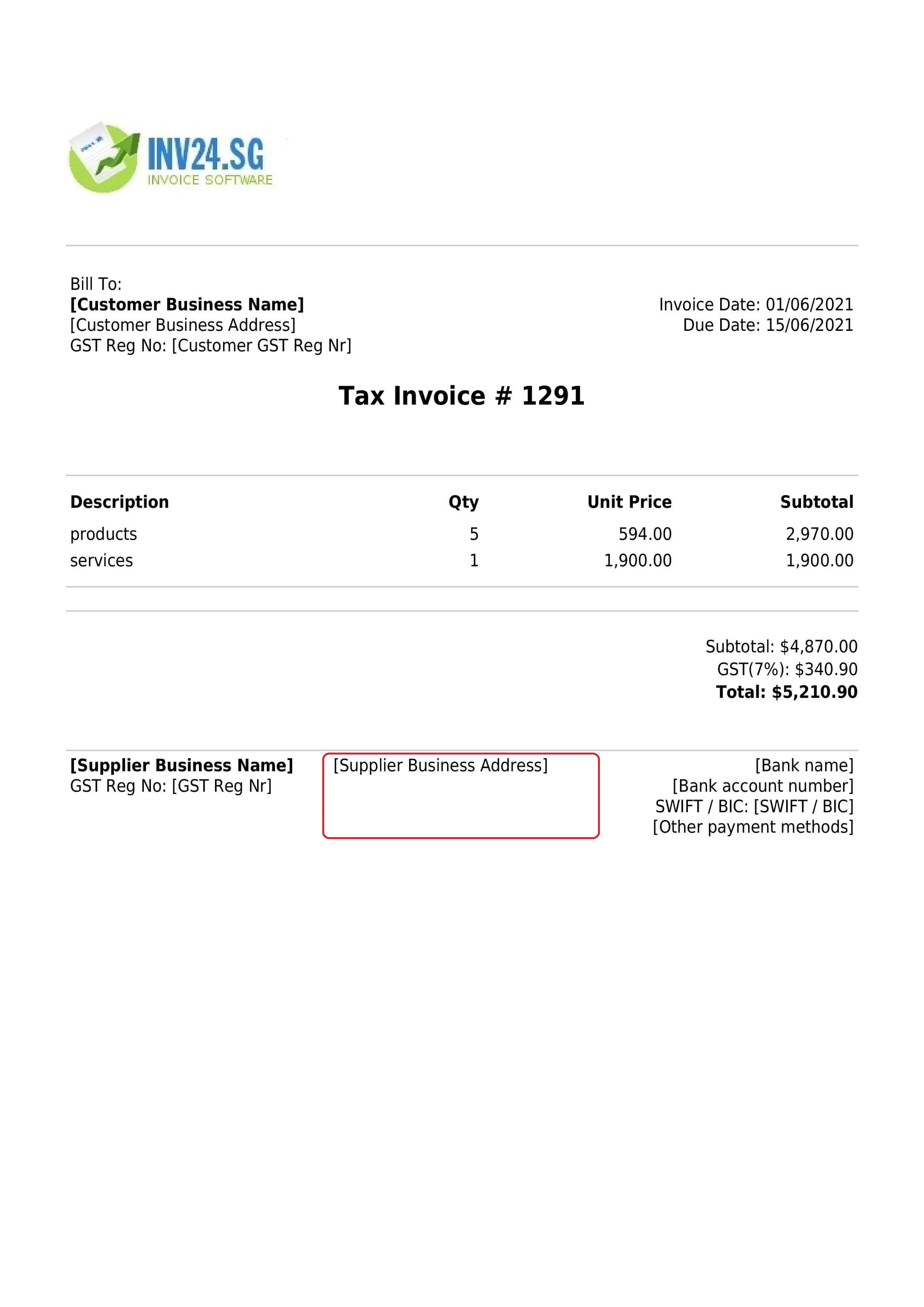 invoice seller's business address invoice seller's business address