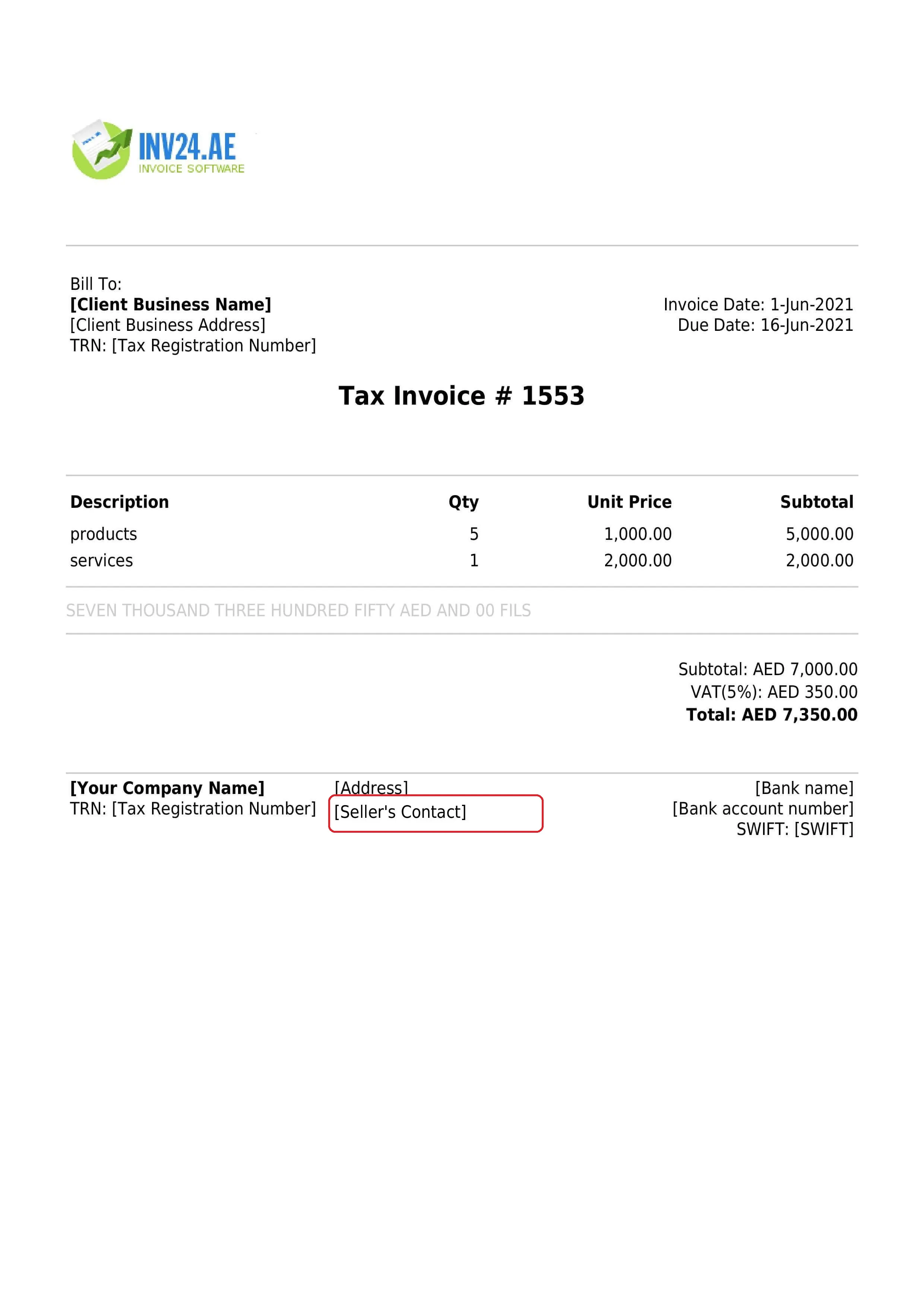 seller's contact on the invoice