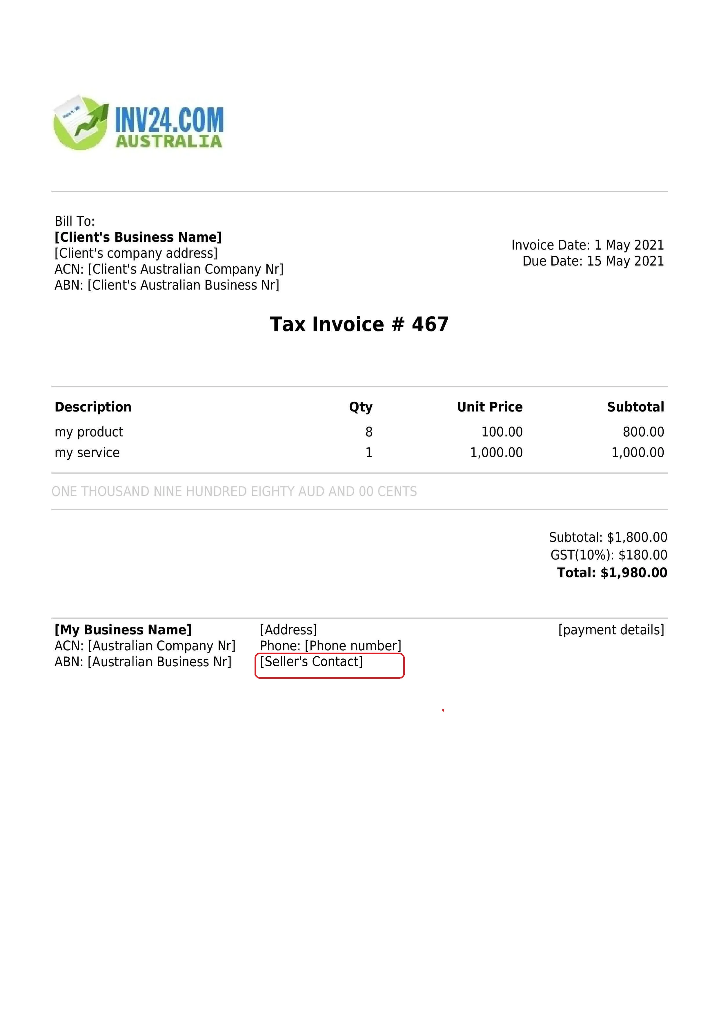 seller's contact on the invoice