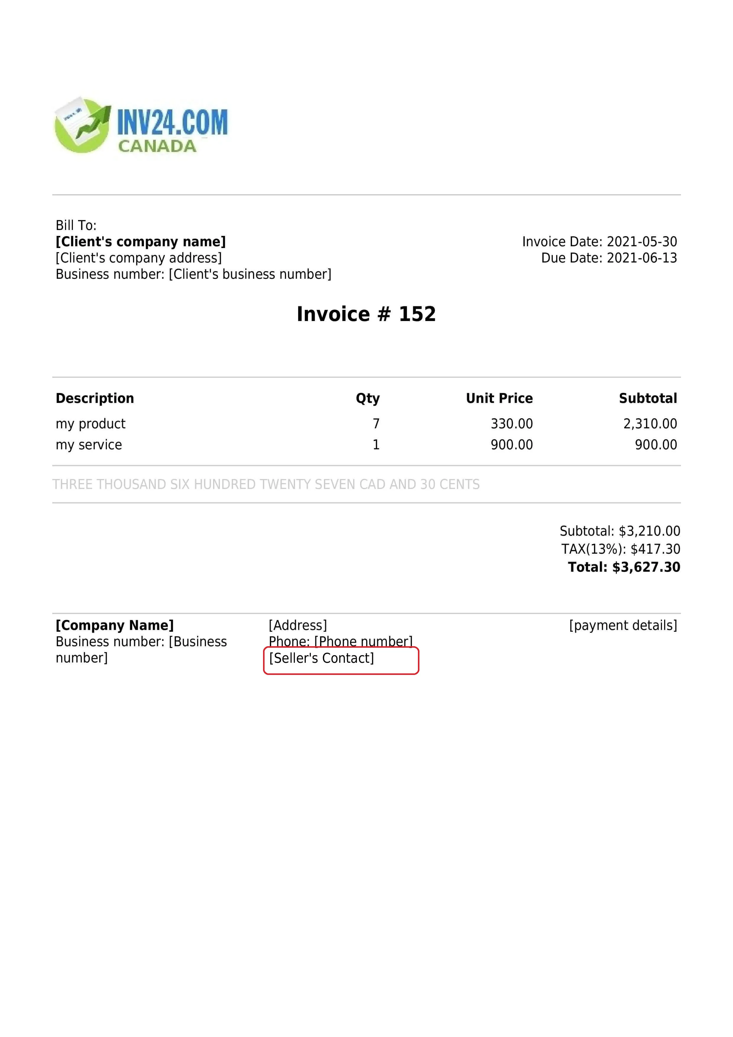 seller's contact on the invoice