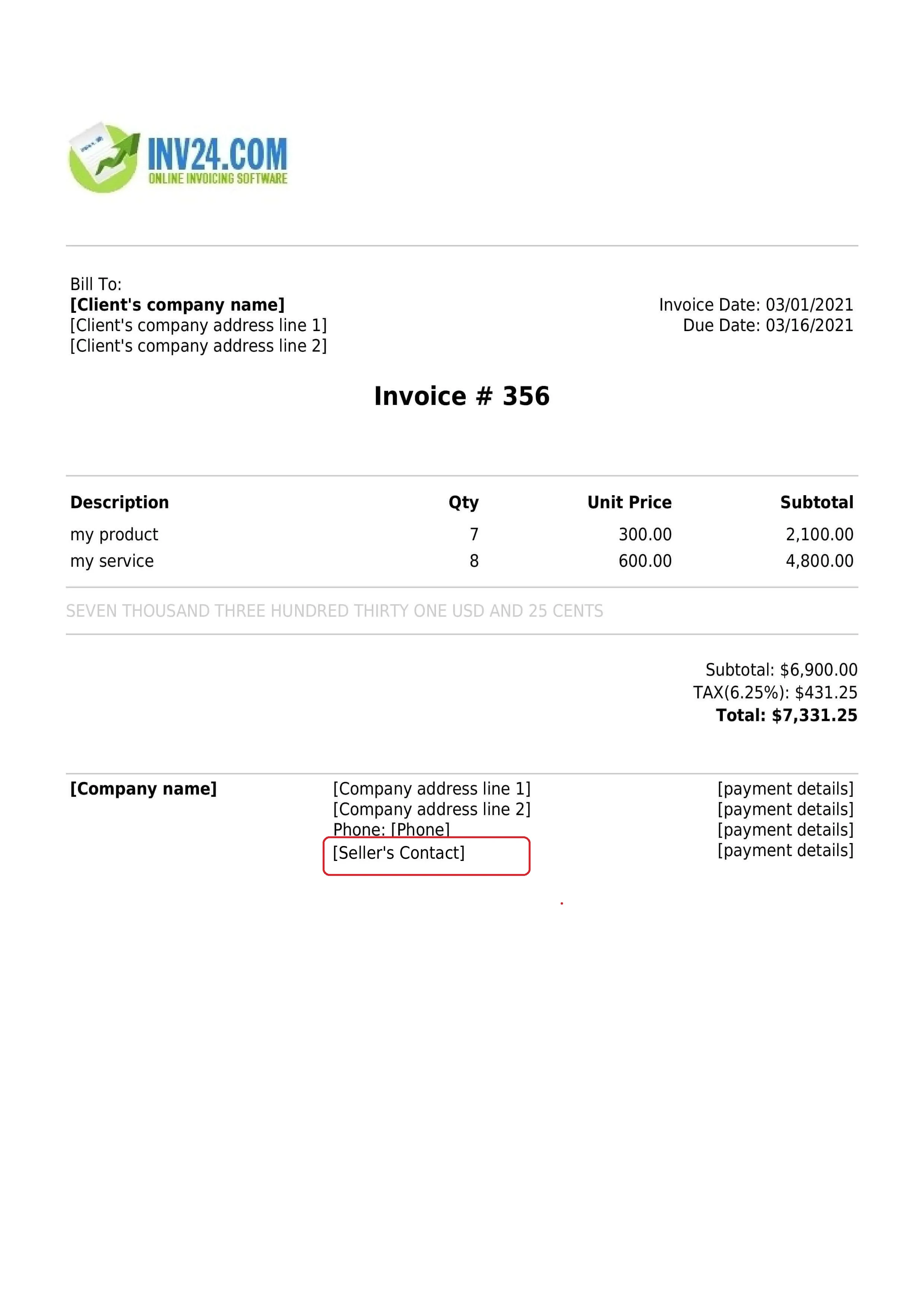 seller's contact on the invoice