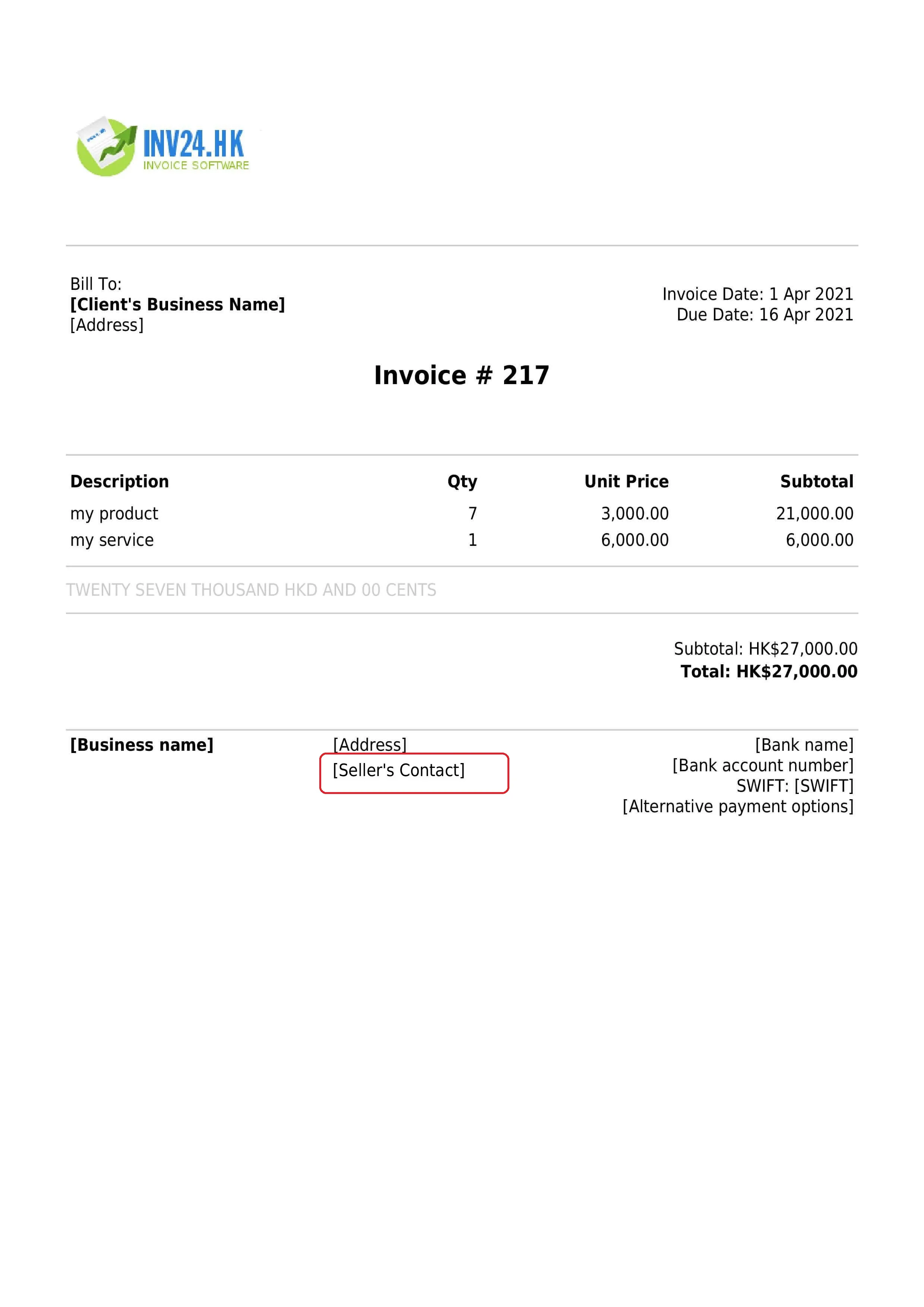 seller's contact on the invoice