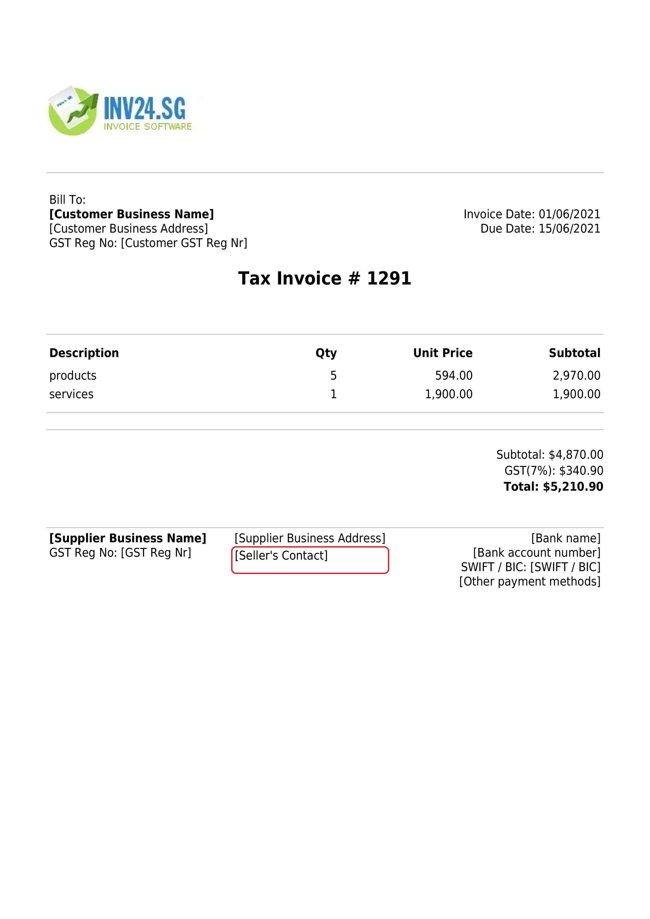 seller's contact on the invoice