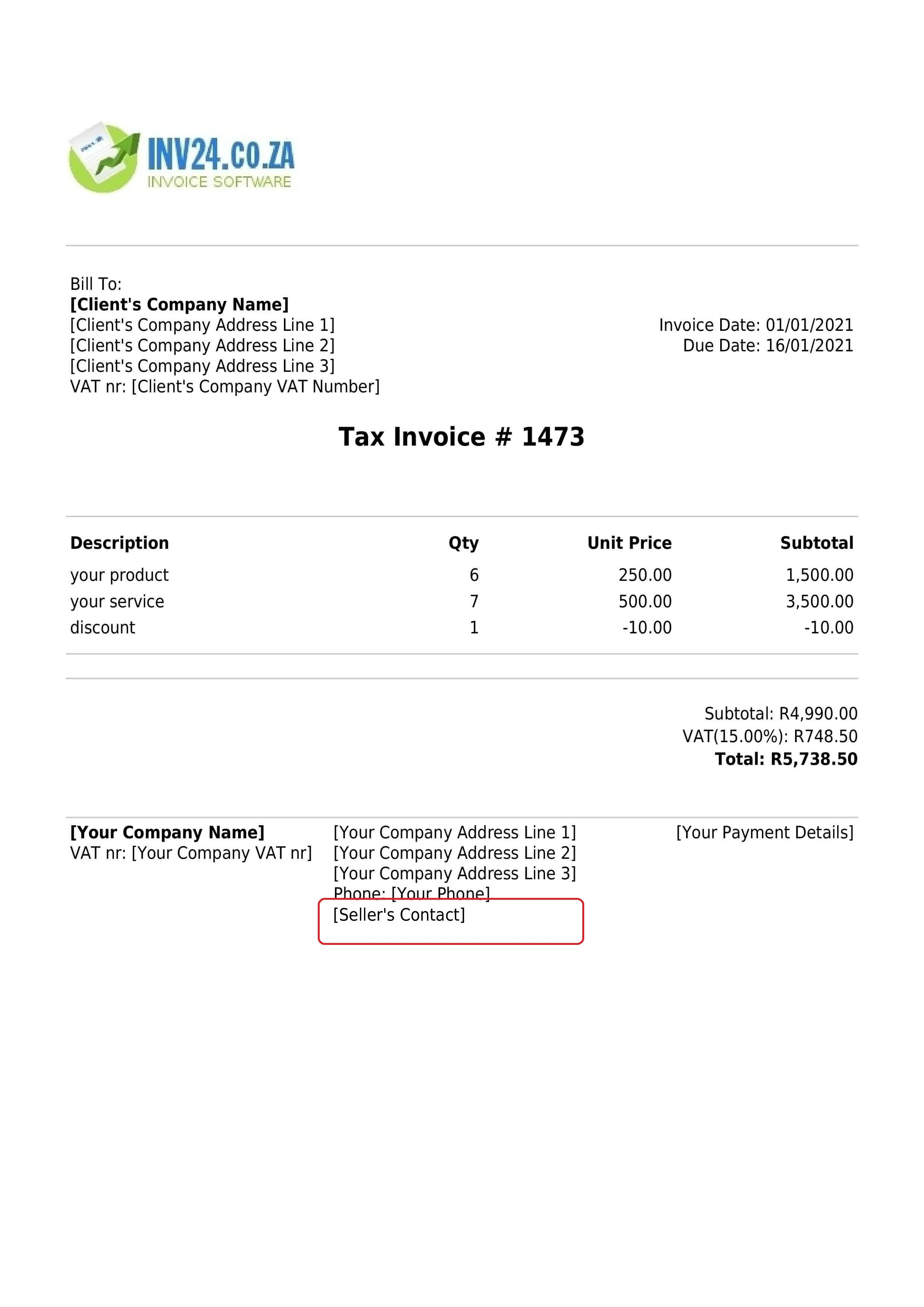seller's contact on the invoice
