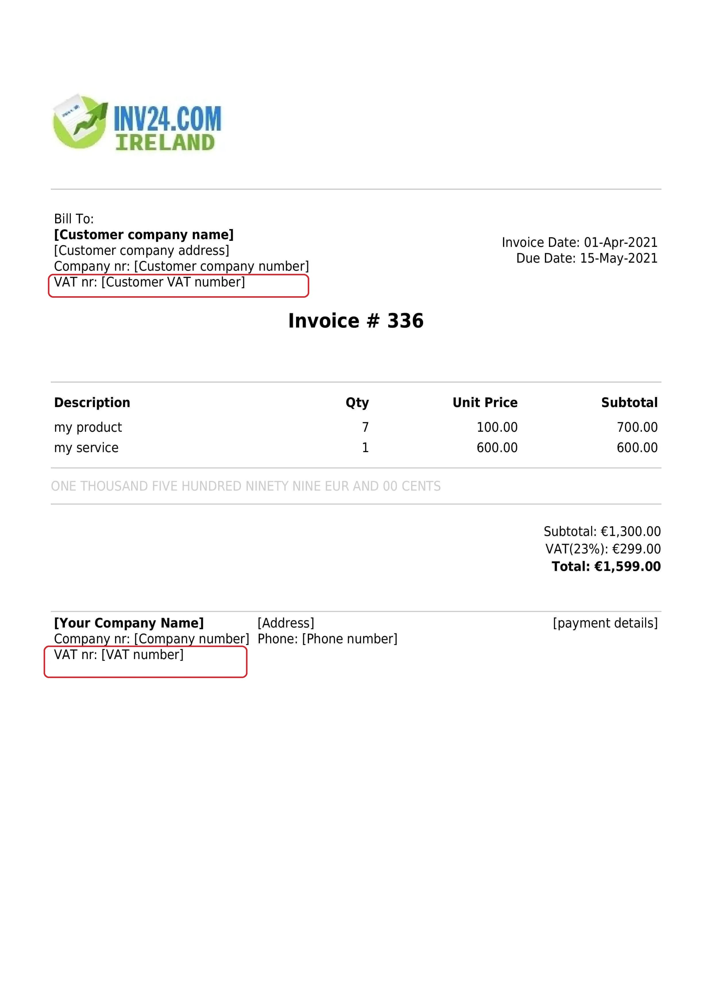 VAT number on the invoice