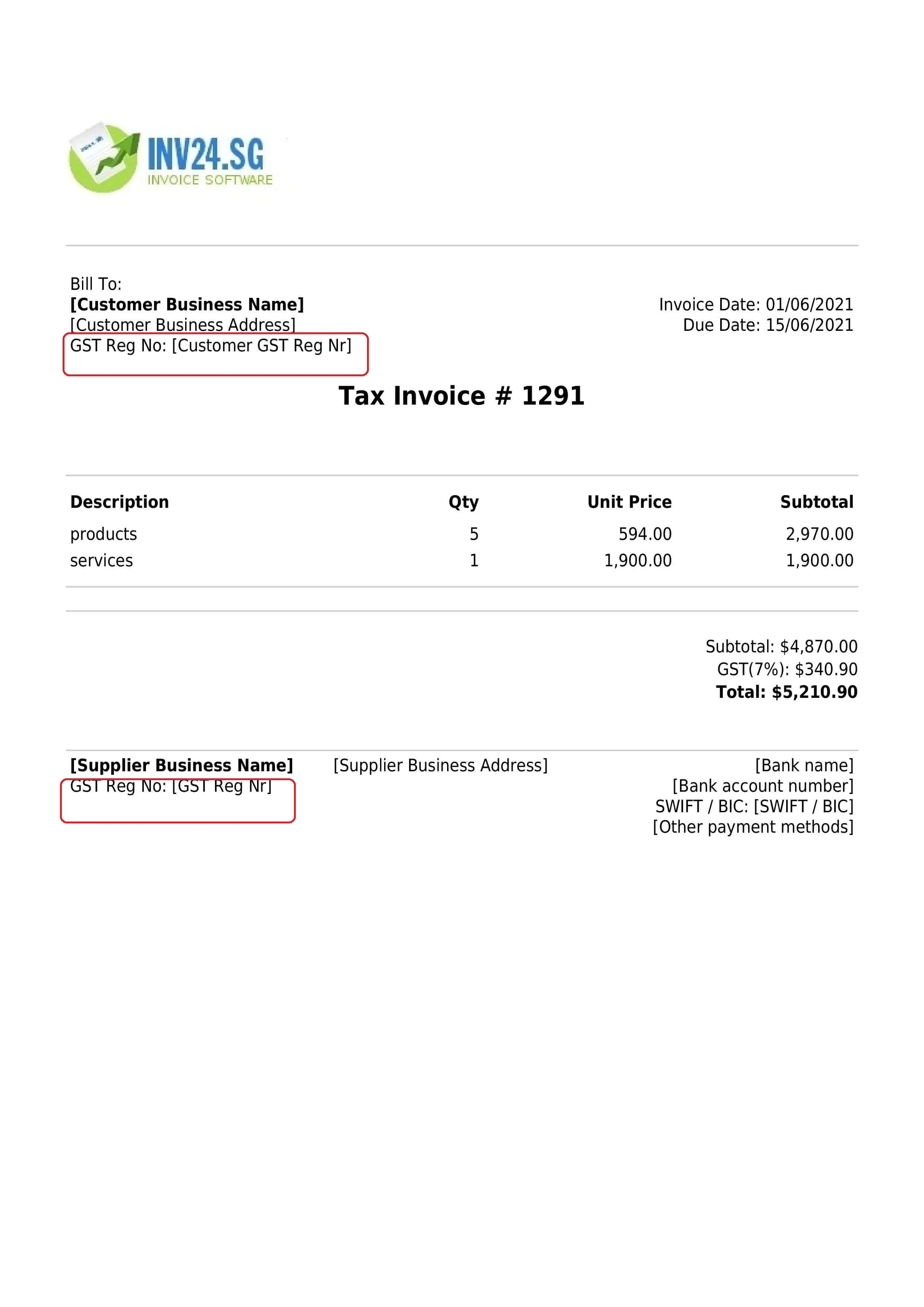 Gst registration number on the invoice in singapore