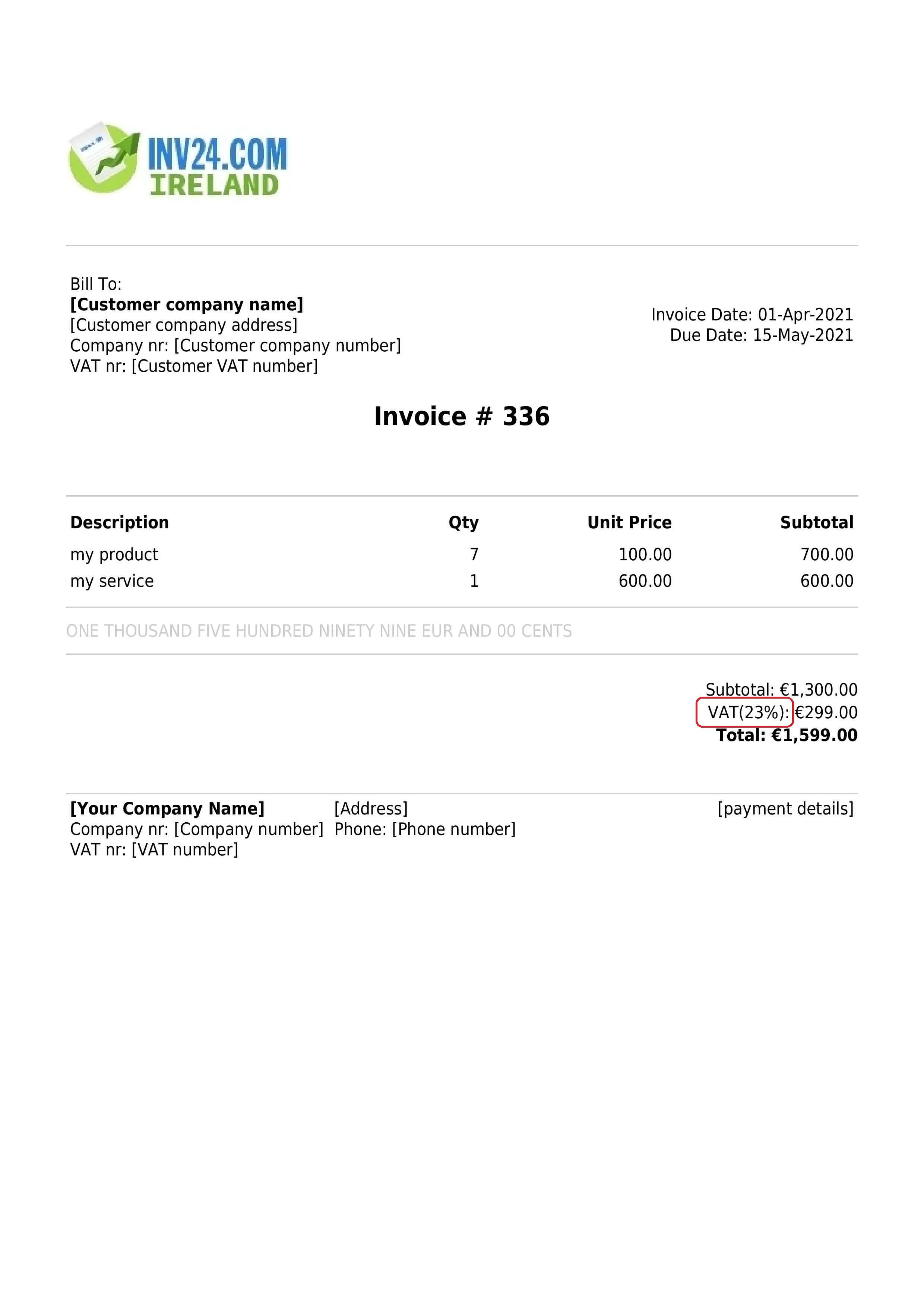 The VAT rate(s) applied on the invoice
