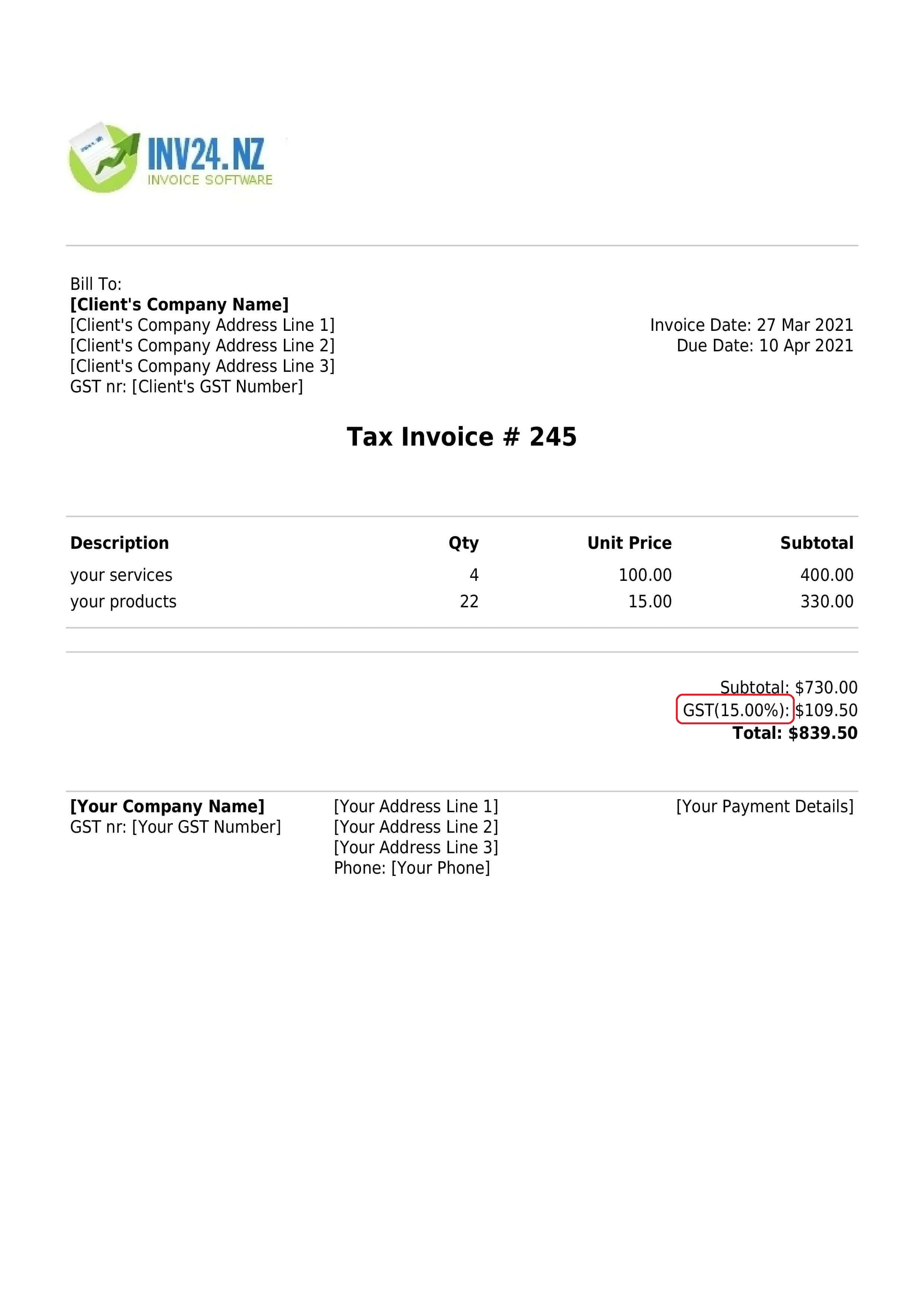 The GST rate(s) applied on the invoice