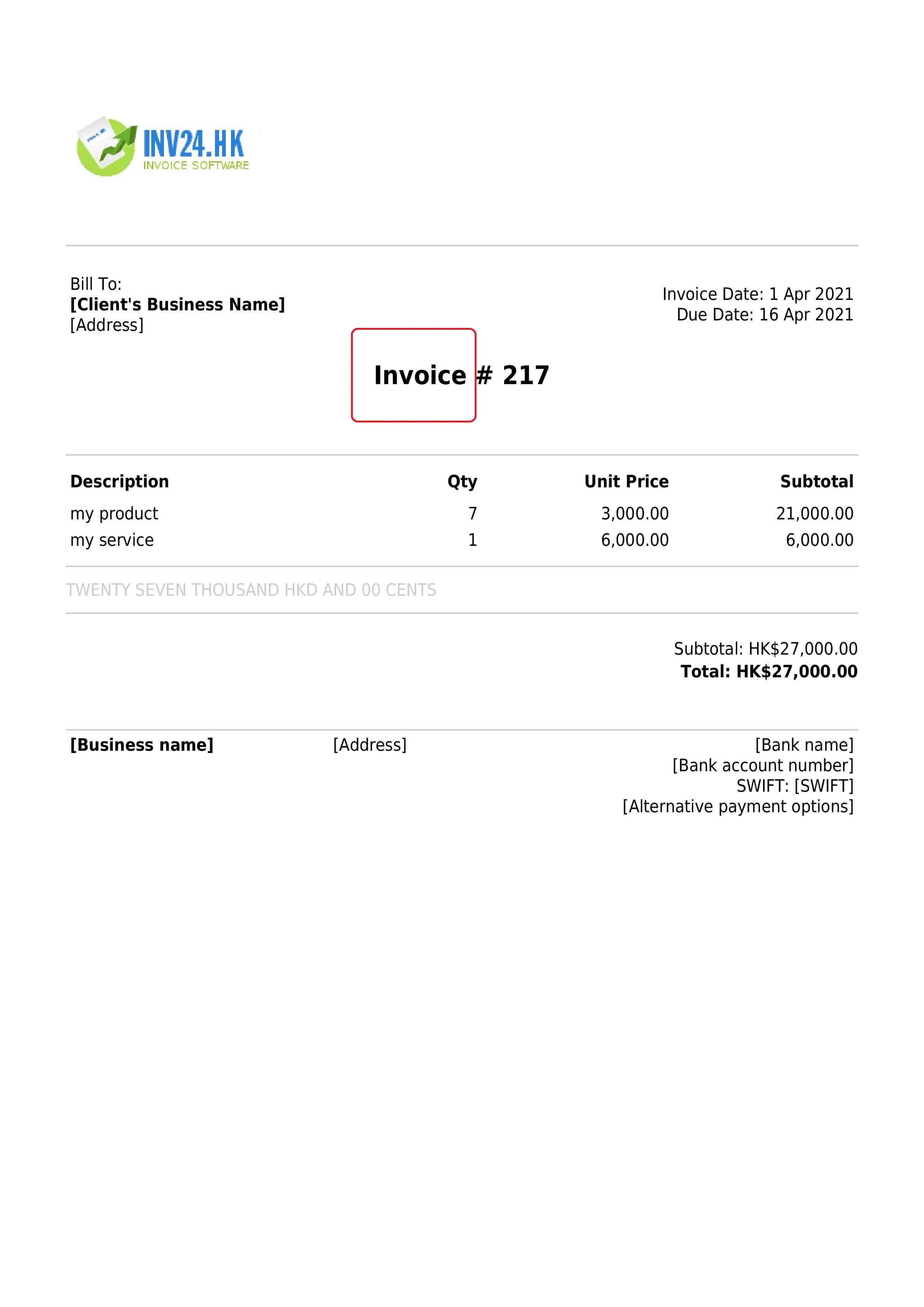 invoice title