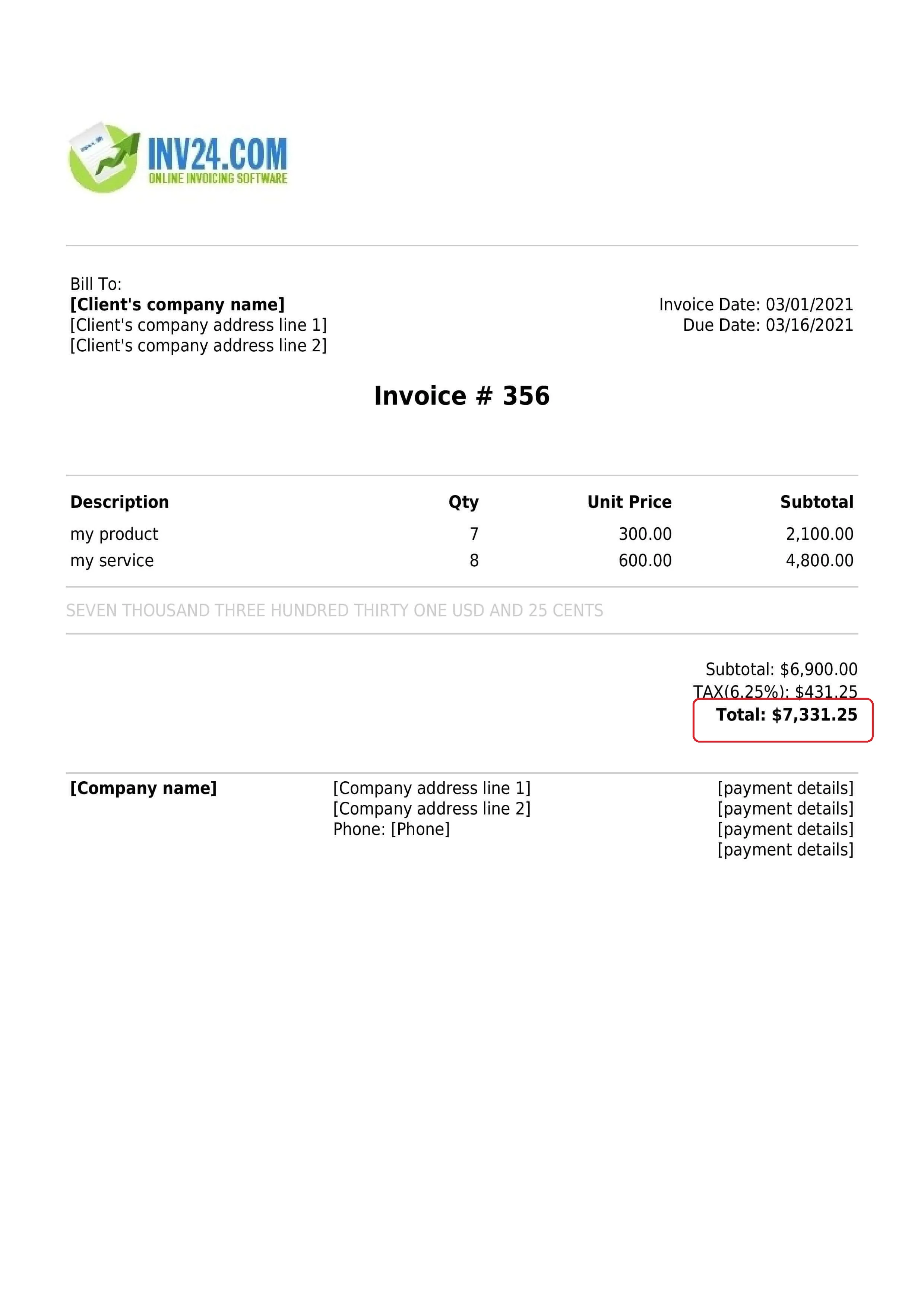 invoice total / gross amount