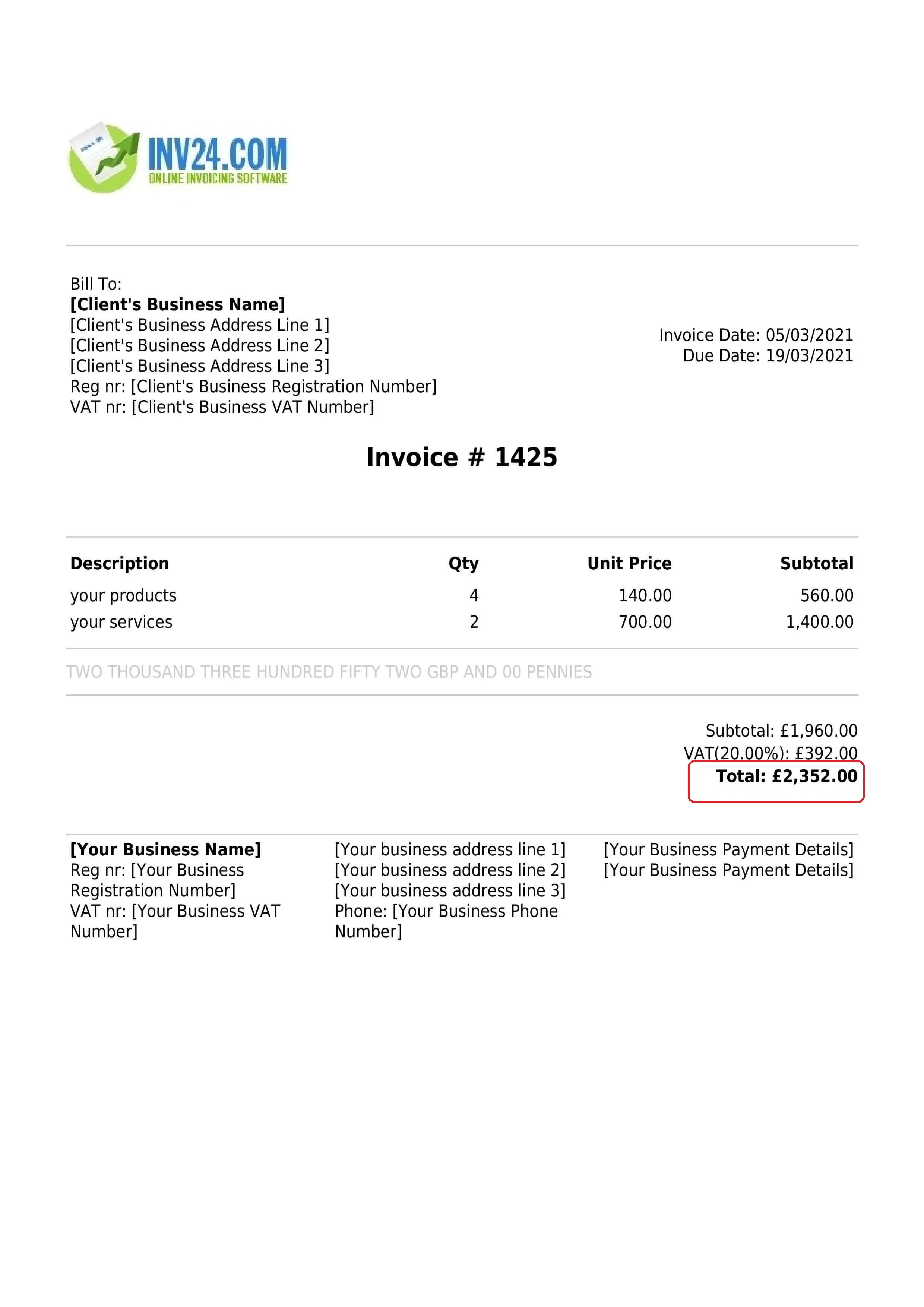 invoice total / gross amount