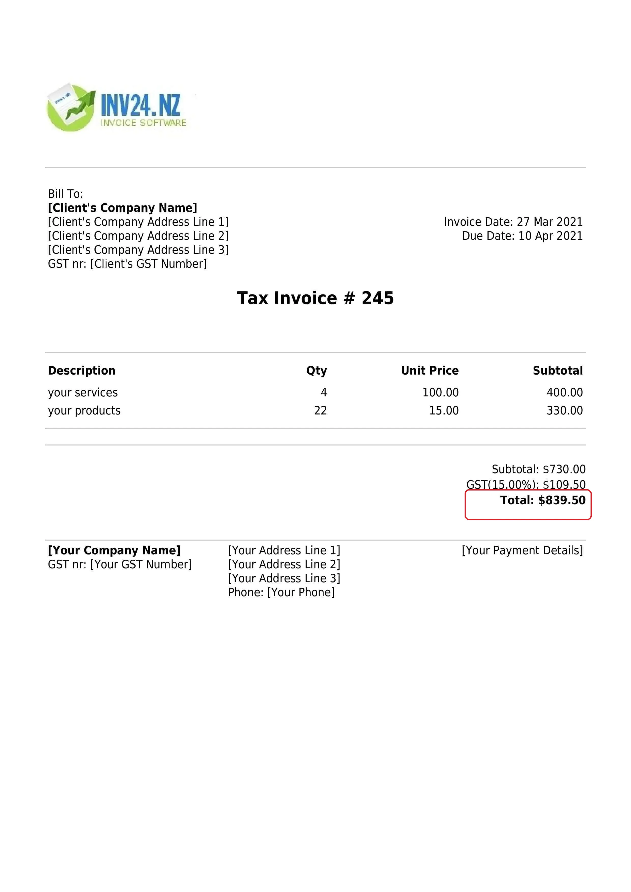 invoice total / gross amount