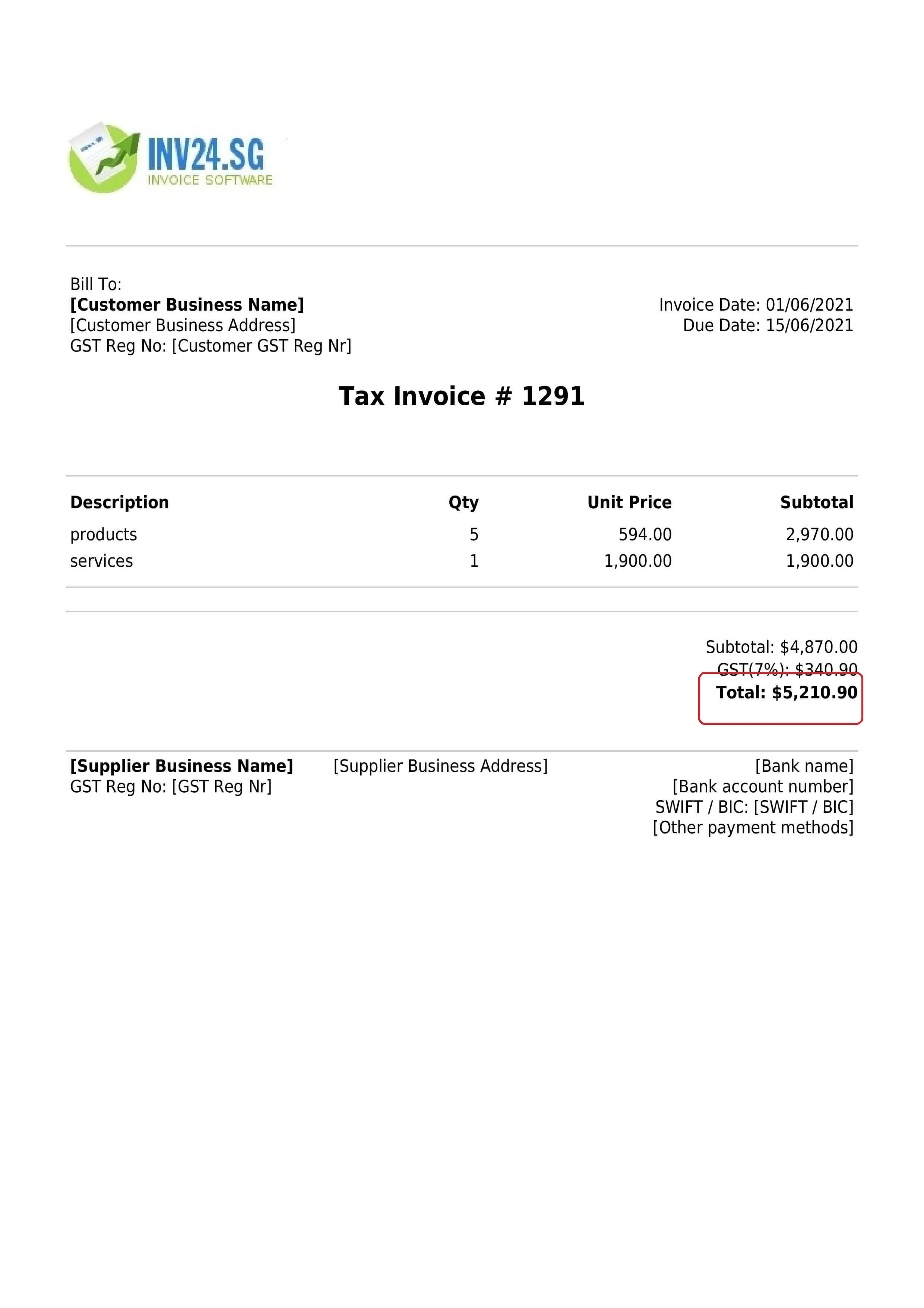 invoice total / gross amount