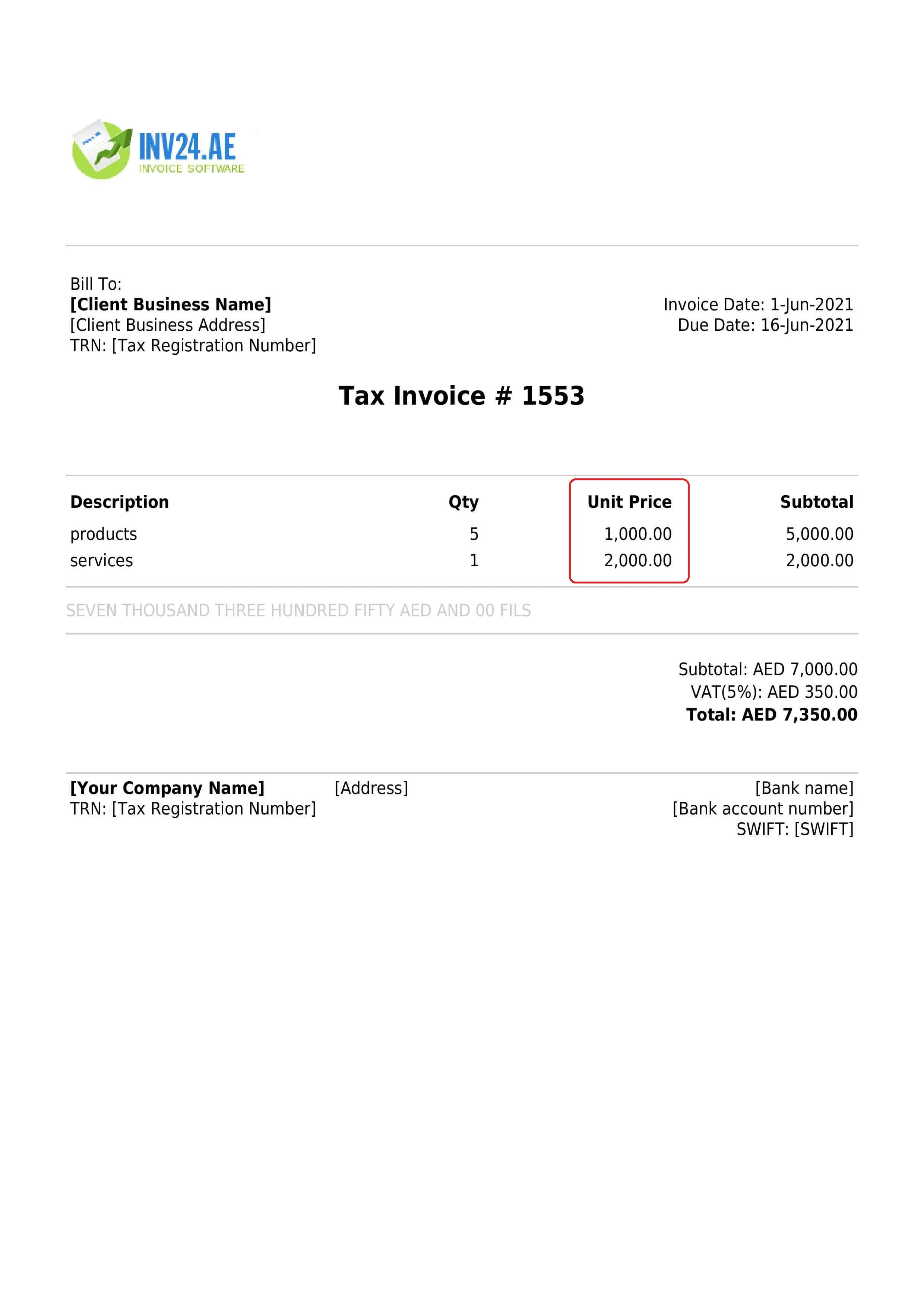 invoice unit price