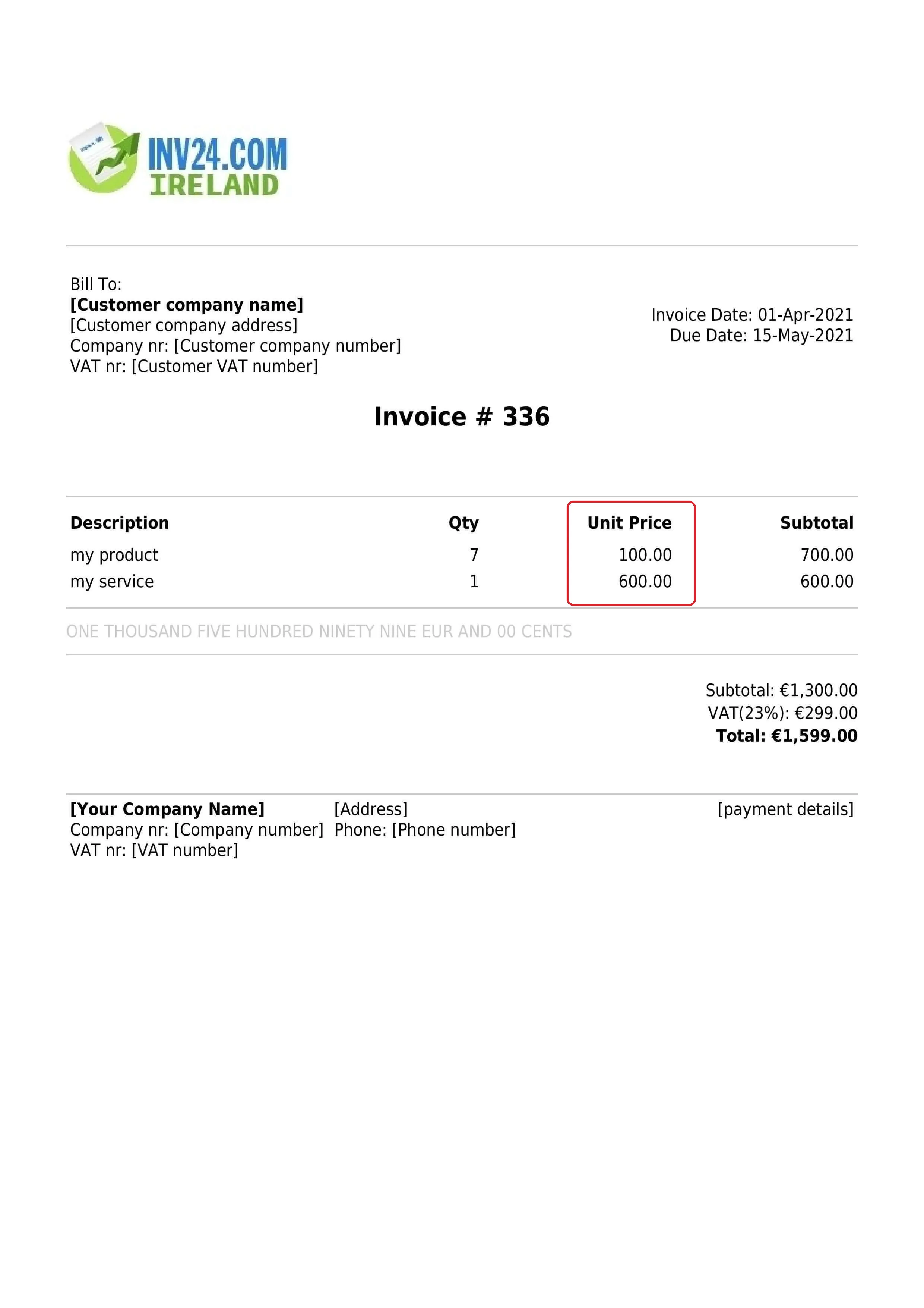 invoice unit price invoice unit price