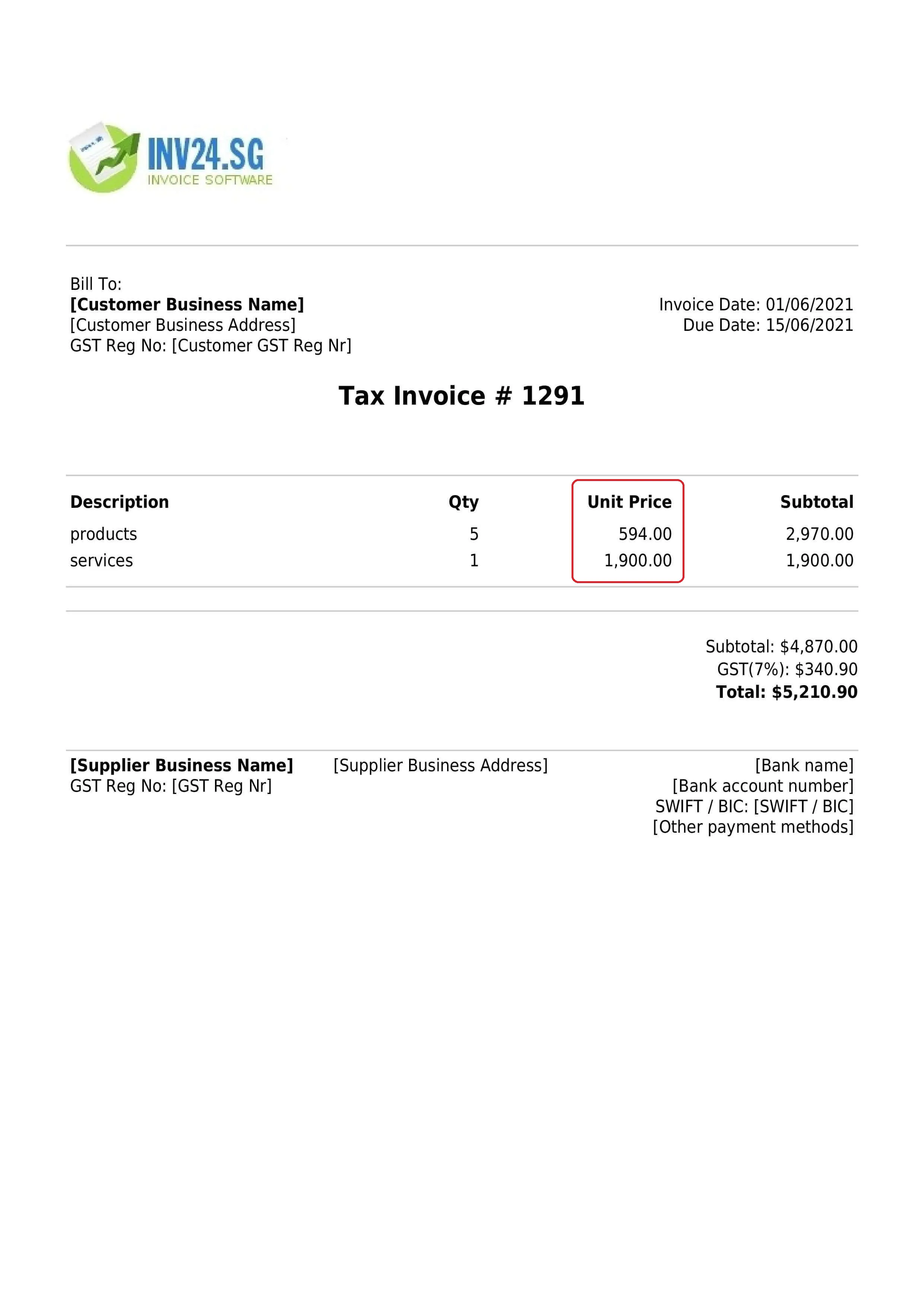 invoice unit price invoice unit price