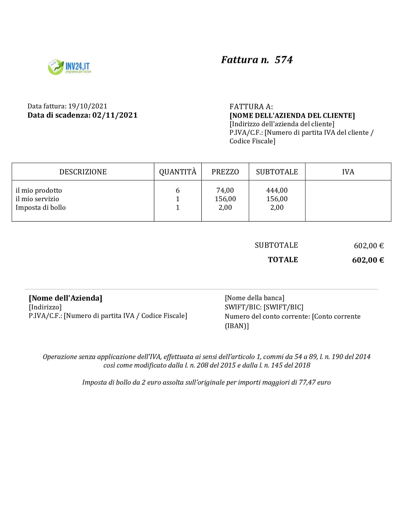 fattura fac simile fattura fac simile