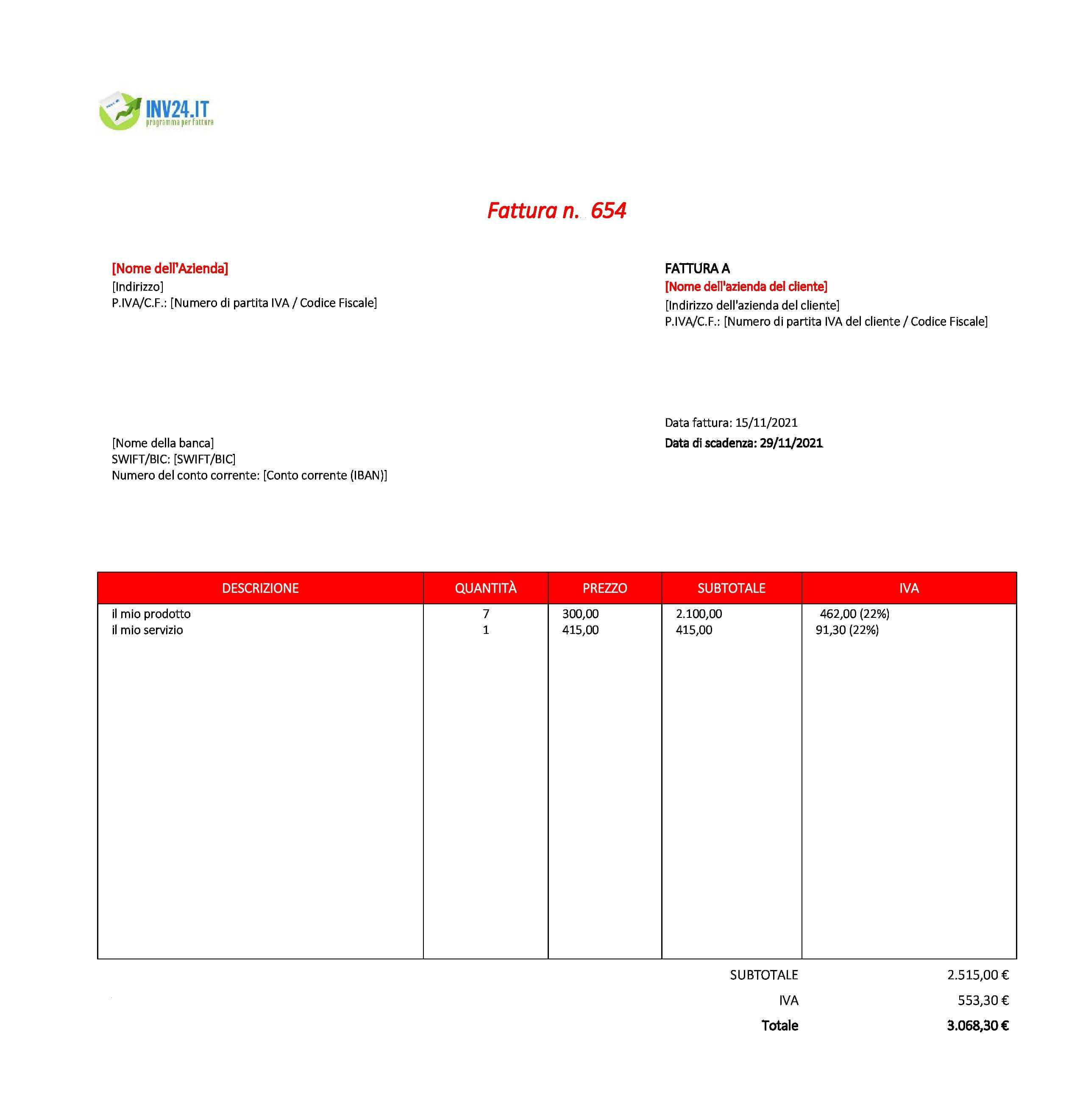 format fattura