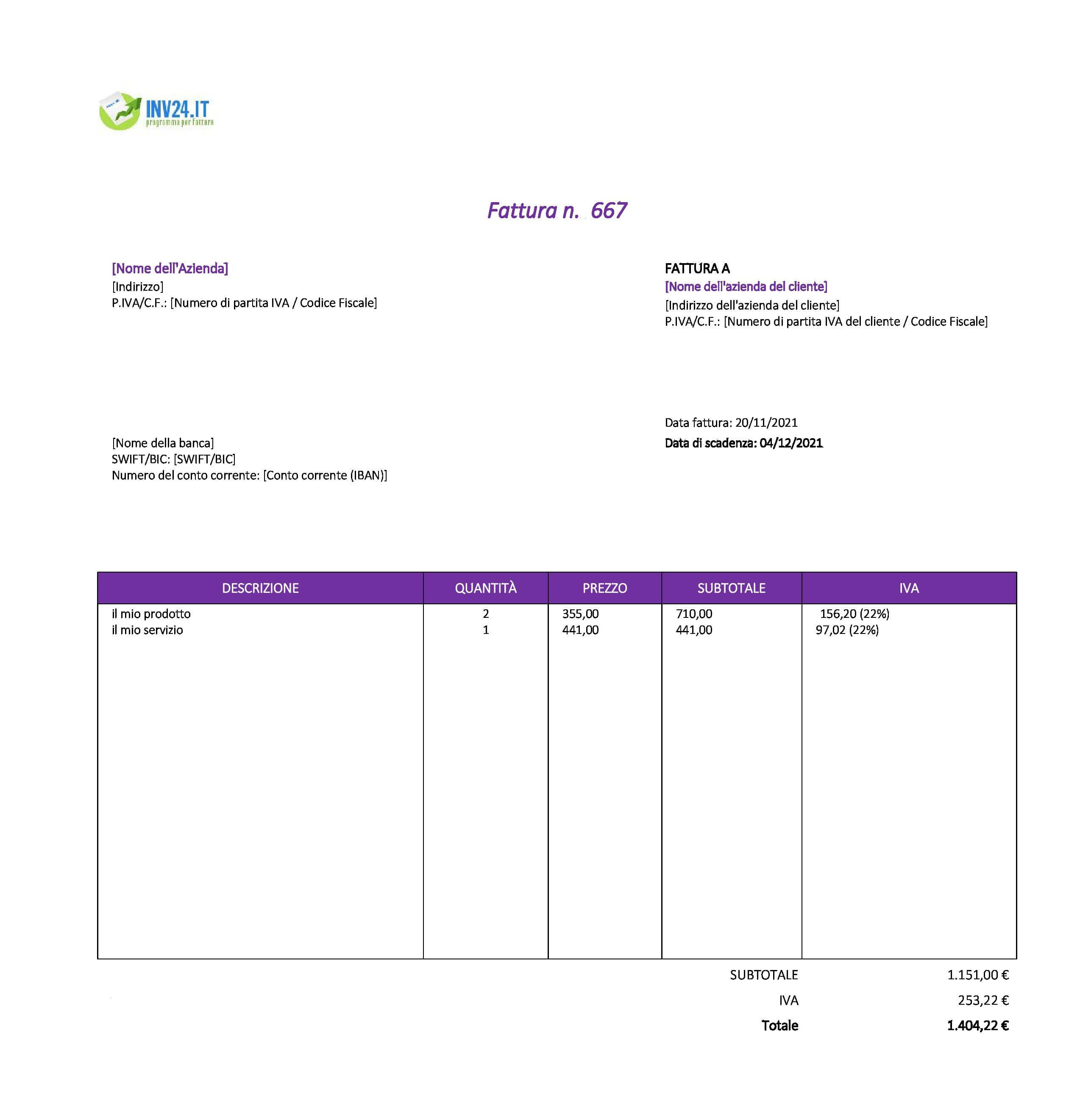 modello fattura Google sheets