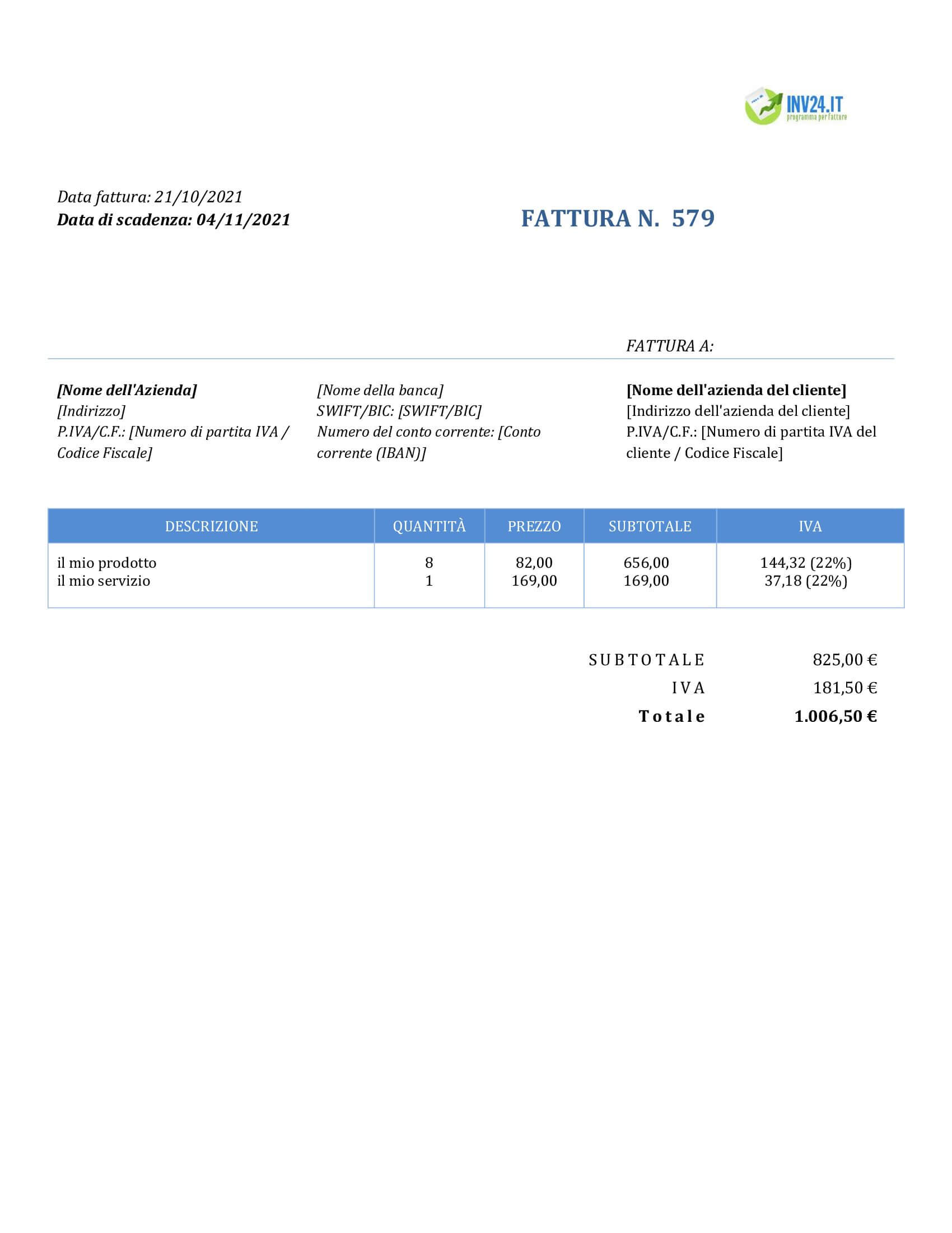 schema fattura schema fattura
